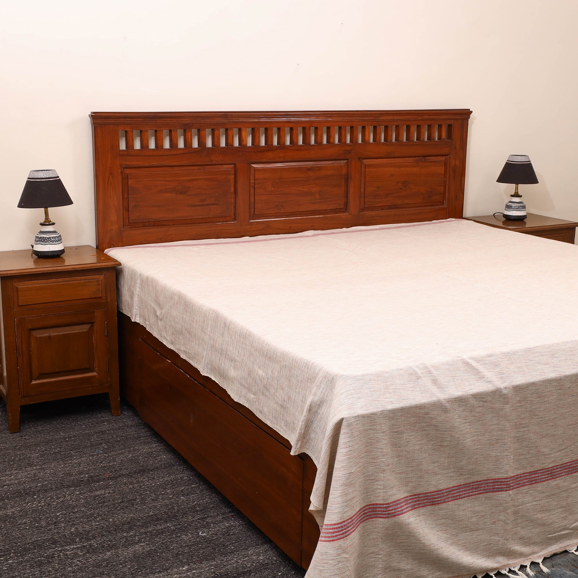 GWALIOR HANDLOOMS Beige - Plain Cotton Double Handloom Bed Cover (98 x 90 in) 31