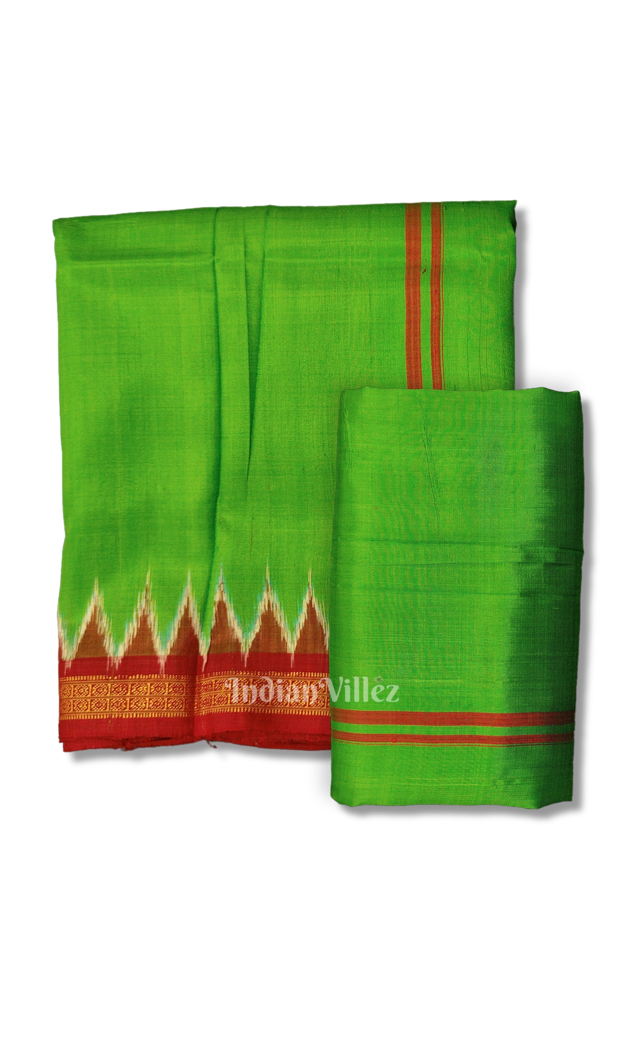 IndianVillèz Green Red Odisha Handloom Sambalpuri Joda