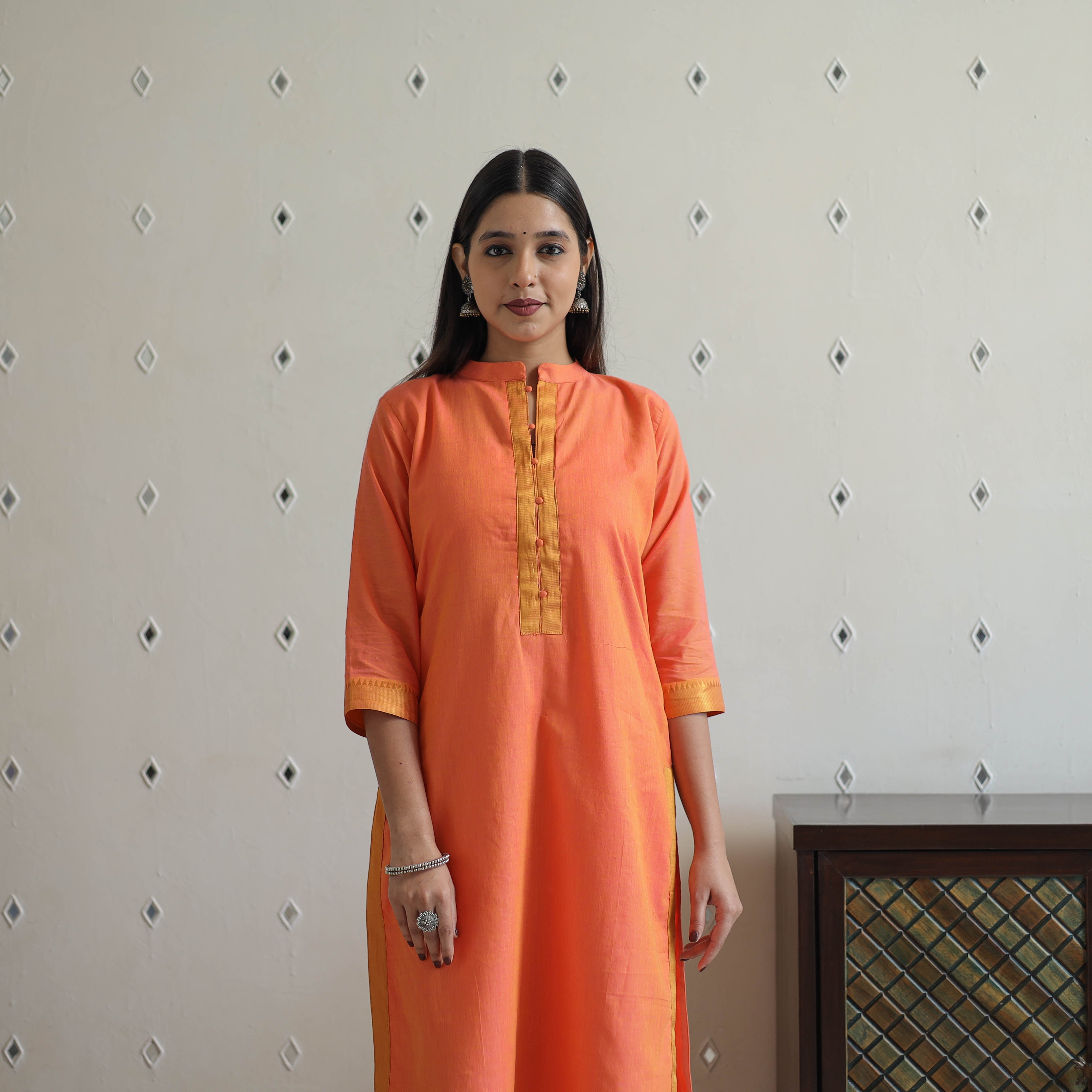 ITOKRI CASUALS Adhya Orange Mangalagiri Cotton Kurta