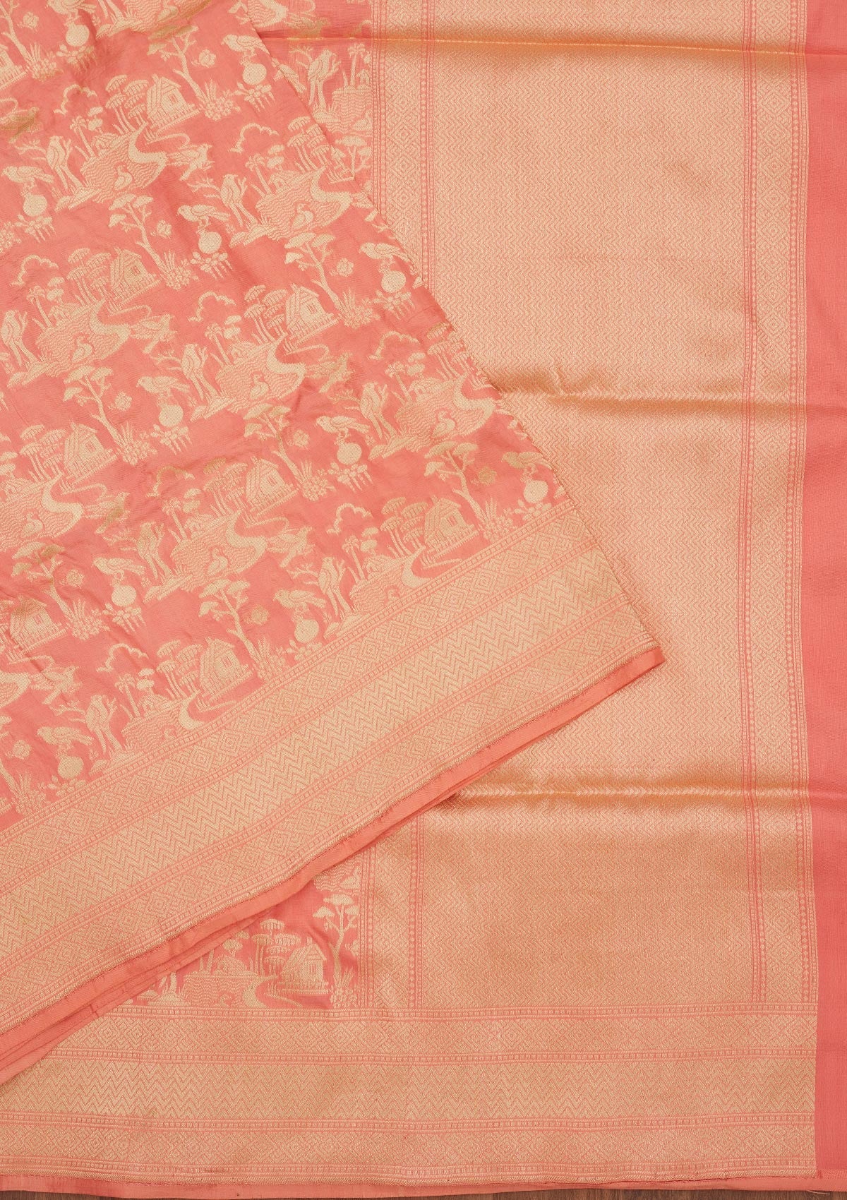 Koskii Peach Zariwork Pure Silk Saree – Women's - view 3