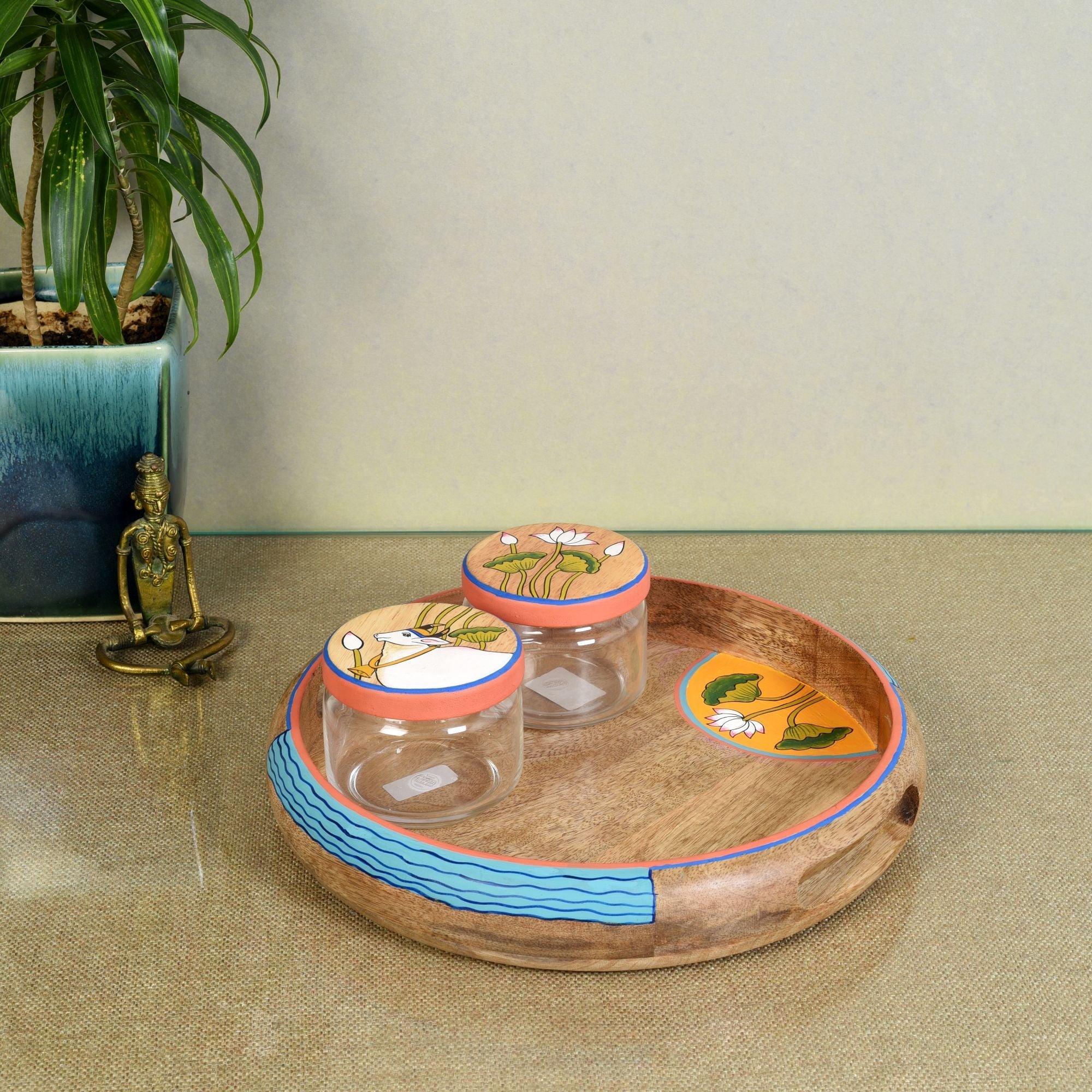 ART CREATIONS BY SUMAN SONTHALIA Brown - Pichhwai Leela Round Serving Tray