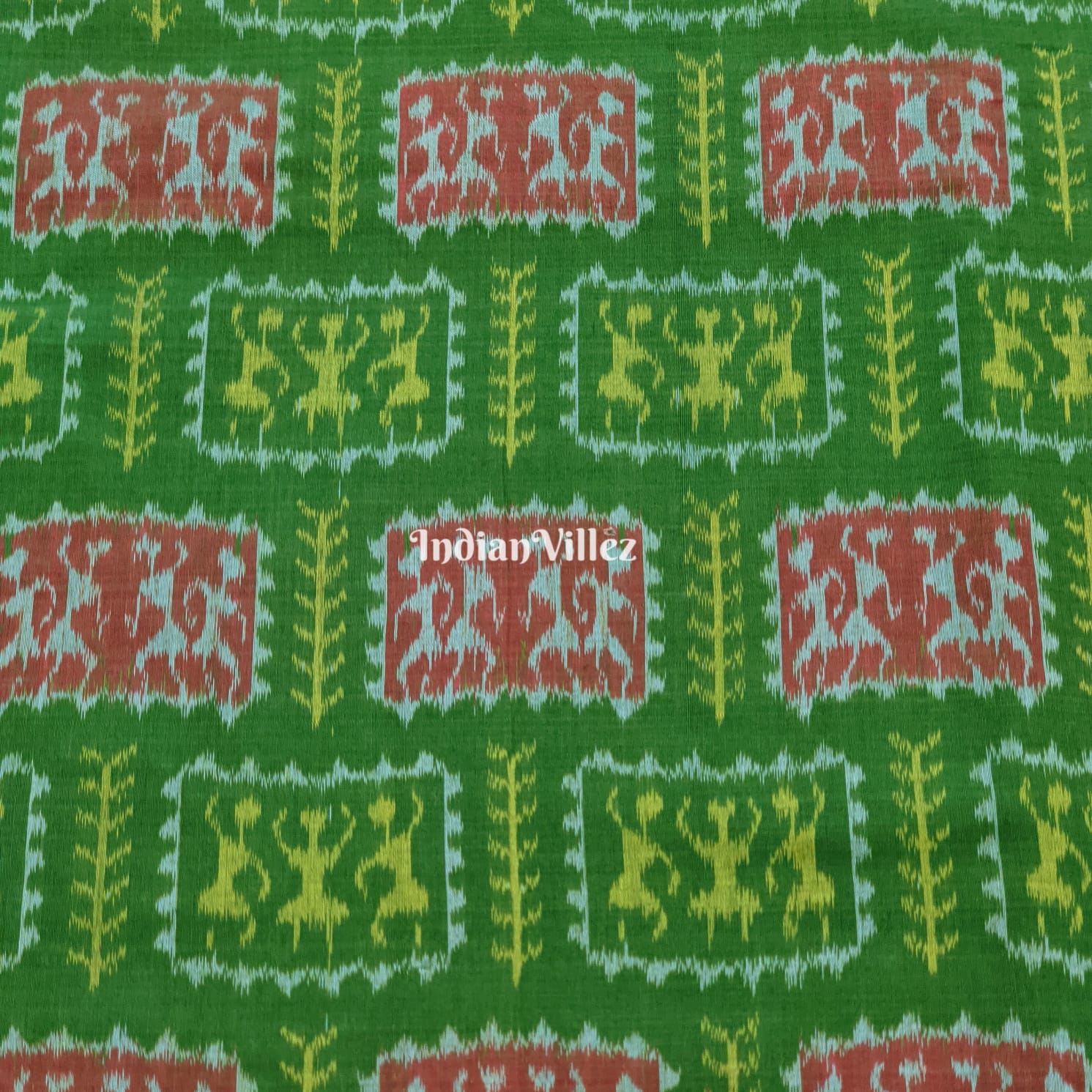 IndianVillèz Mehendi Green Tribal Theme Sambalpuri Cotton Fabric - view 2