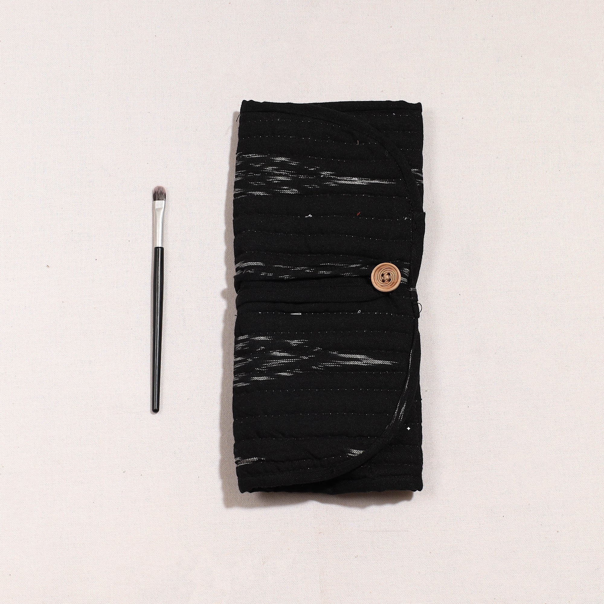 NOORI BAZAR Black - Ikat Fabric Multipurpose Segmented Make-up Brush Wrap Pouch/Case - view 2
