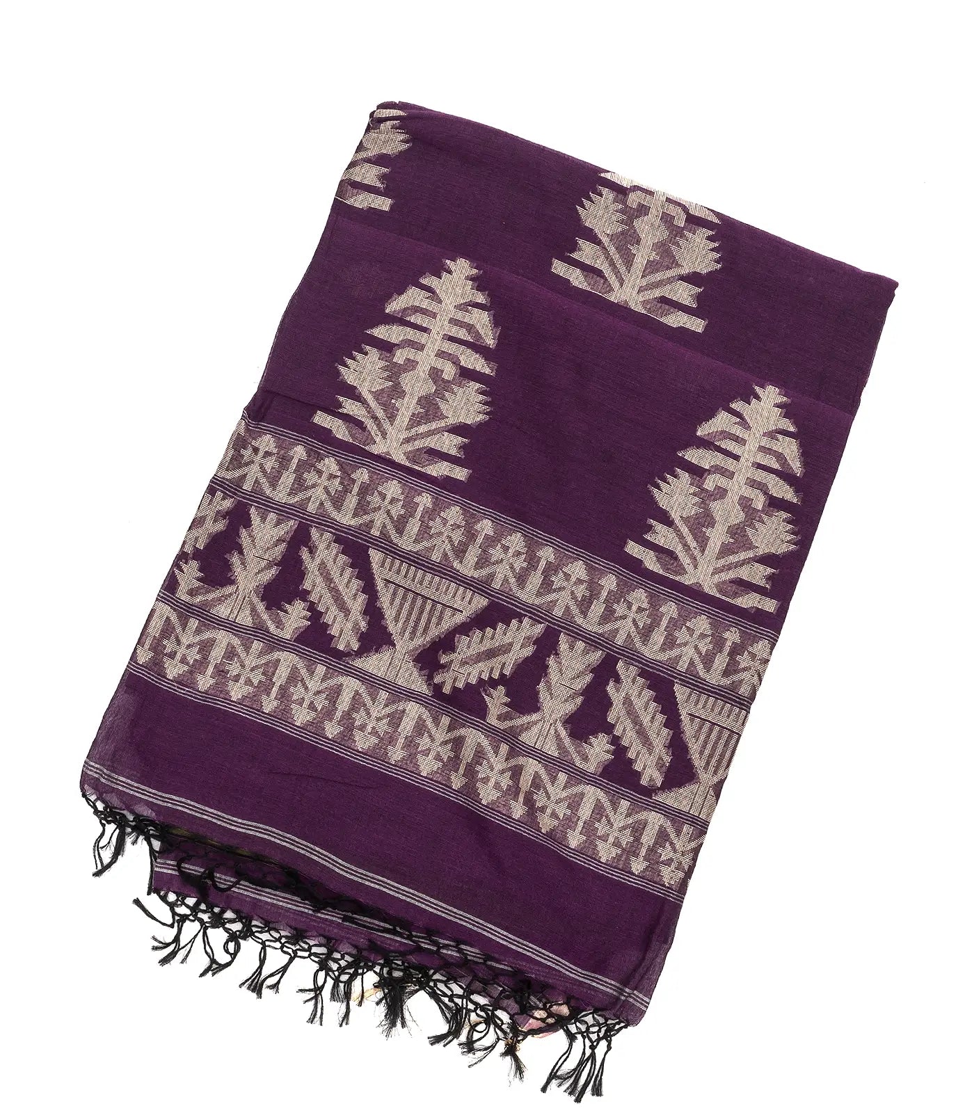 RmKV Magenta Handloom Bengal Cotton Saree With Floral Buttas