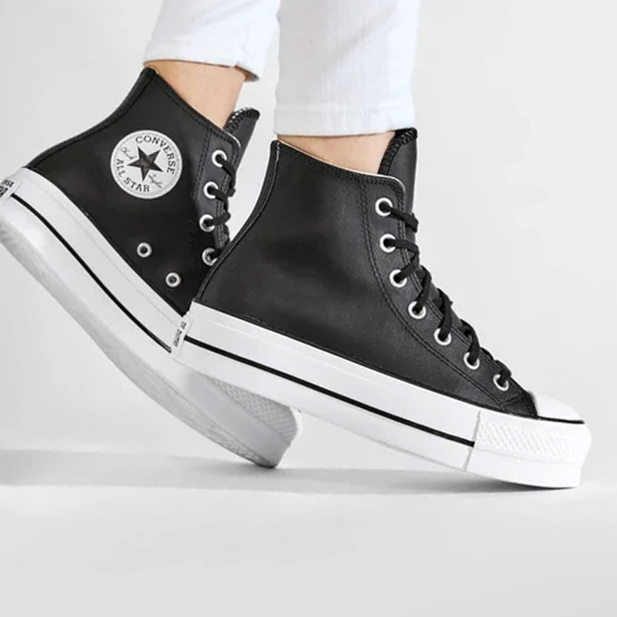 Converse | CHUCK TAYLOR ALL STAR LEATHER PLATFORM HI { BLACK/WHITE - view 6