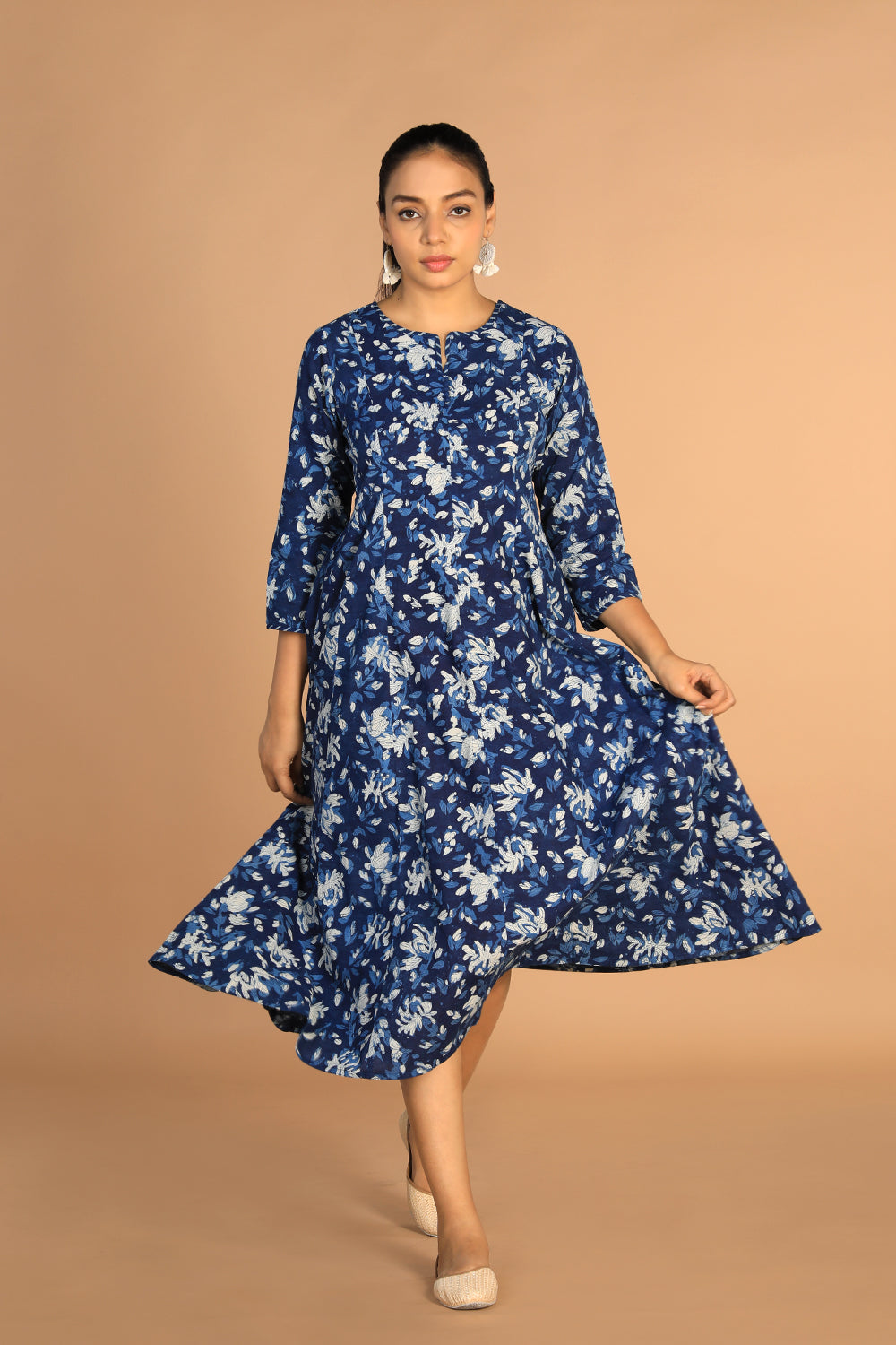 Kalanjali Ethnics Indigo Bagru panelled dress