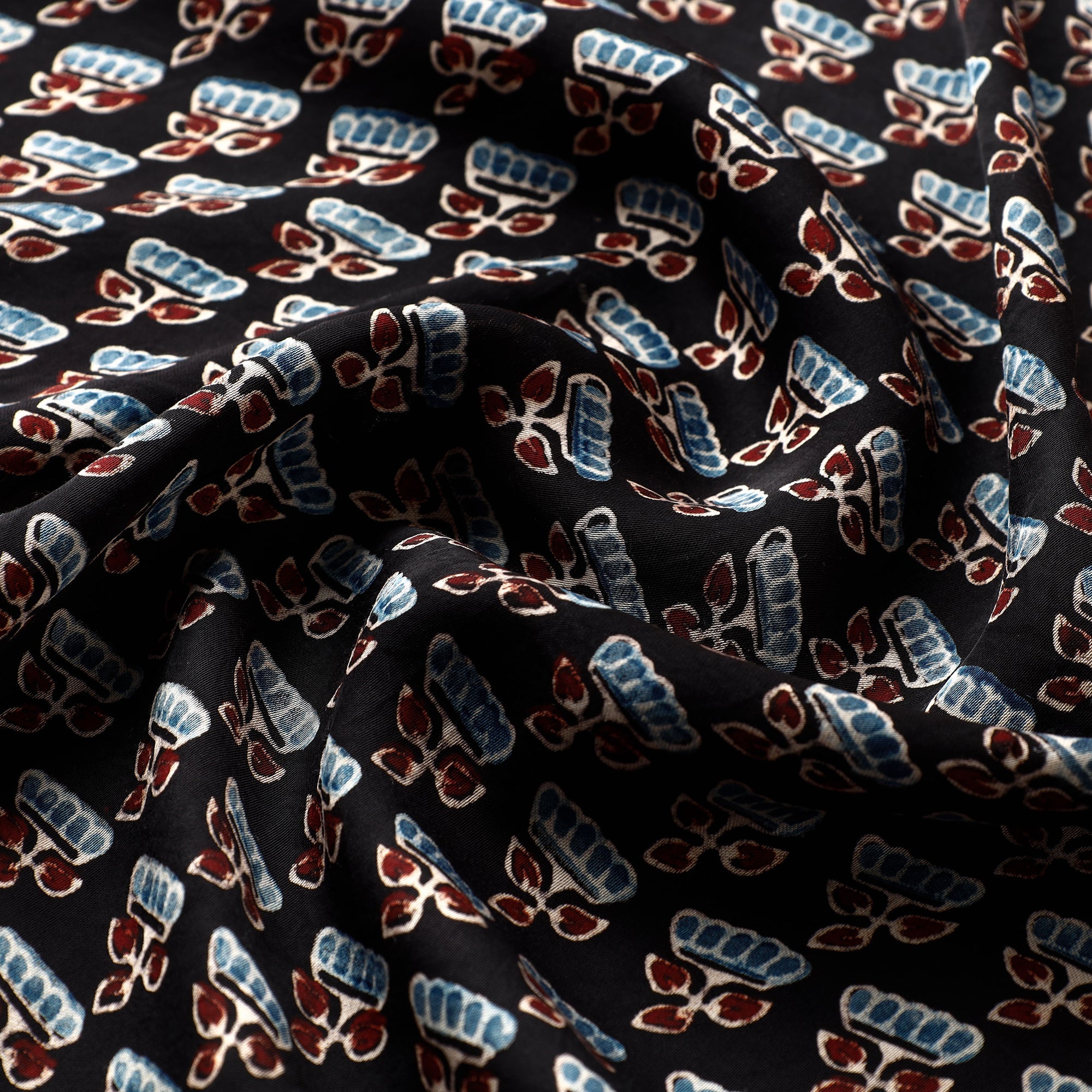 RIYAZ ABDULMAJID KHATRI - AJRAKH Black - Ajrakh Hand Block Printed Modal Silk Precut Fabric (1 meter) - view 3