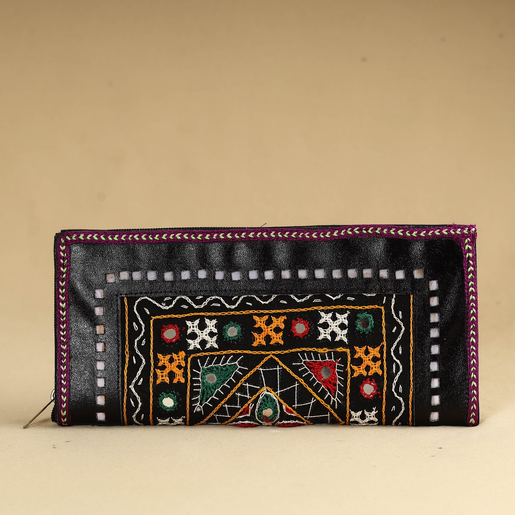 ANCHAL BIJLANI PATHUBHAI Black - Kutch Embroidery Cotton Handmade Leather Wallet 40