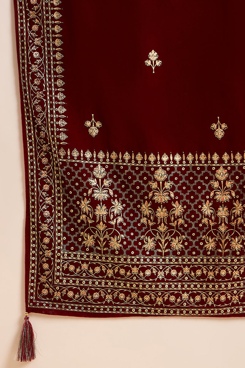 Ahika Maroon Velvet Ethnic Motifs Printed Straight Trousers Suit Set PKSKD2881 - view 6