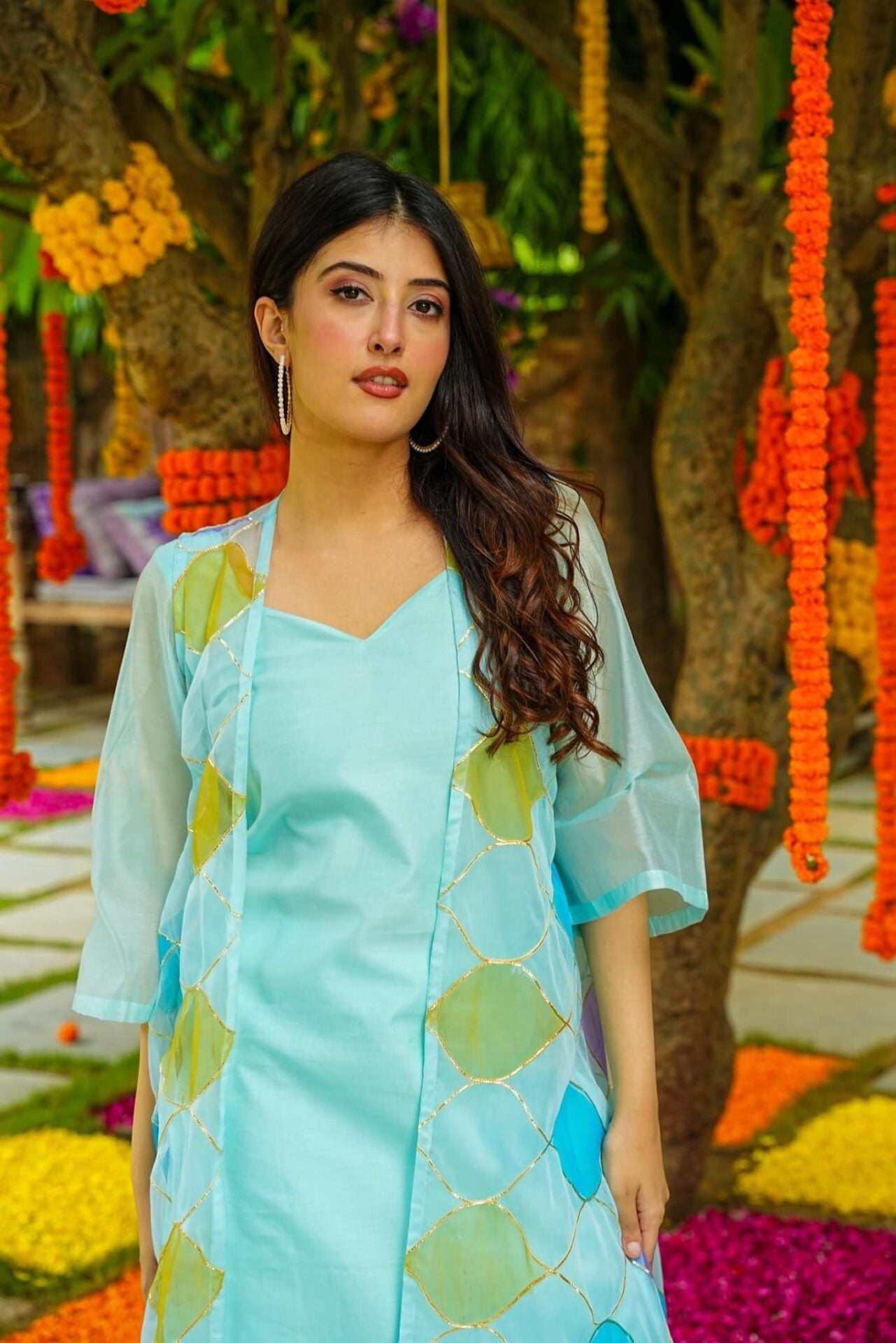 Idaho-o Crystal blue kurta jacket set - view 5
