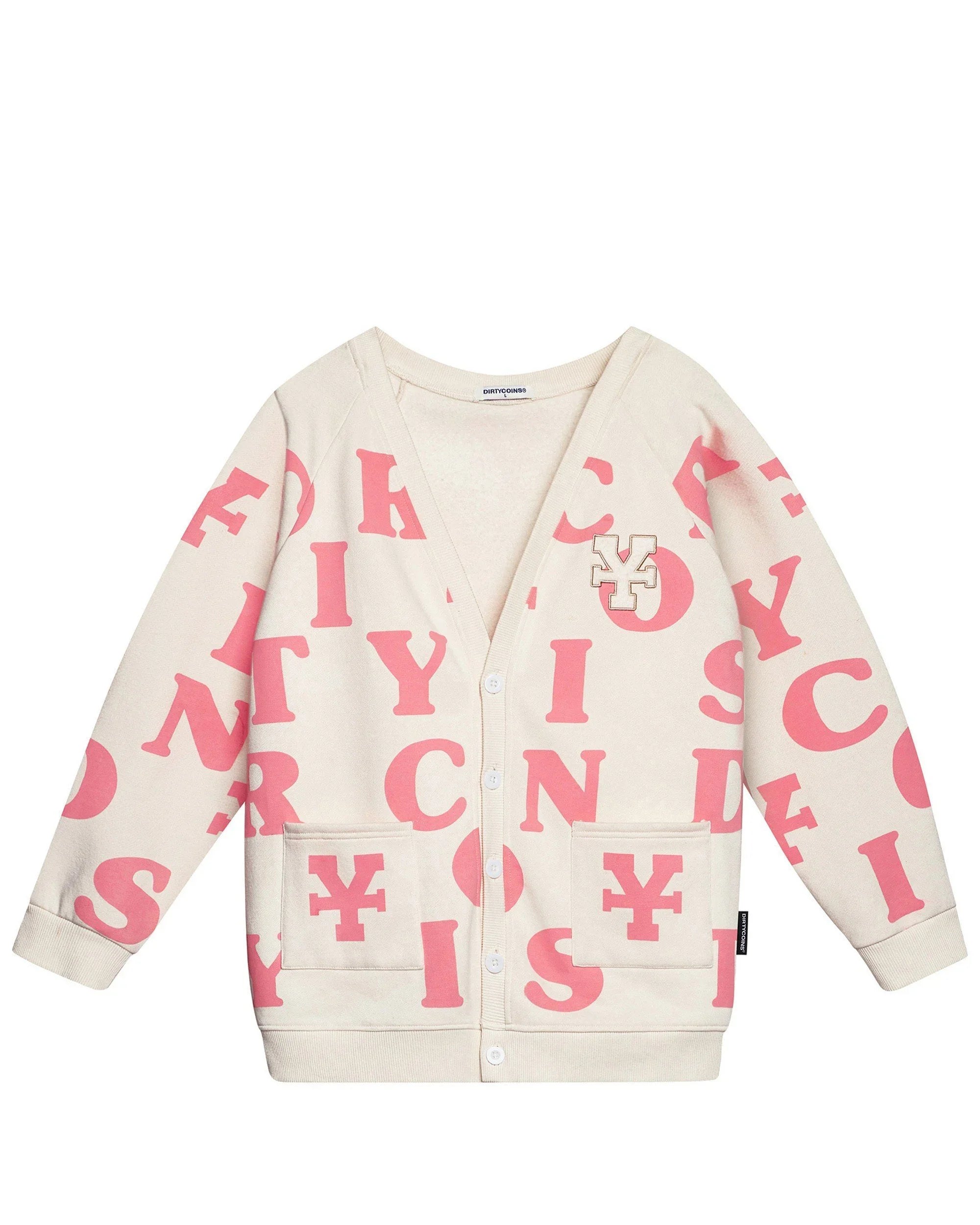 My Store Dirty Coins Print Cardigan - Ivory/pink