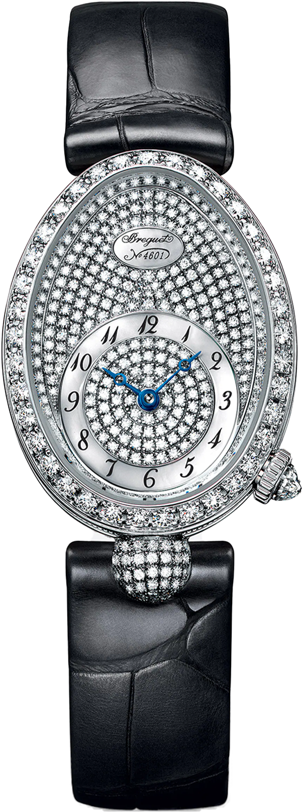 Breguet Reine Pave Dial Black Strap Silver Touch Watch for Women