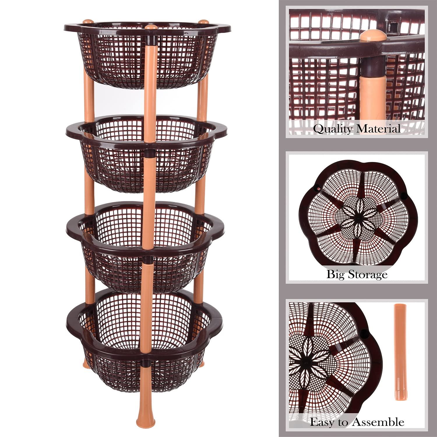 Heart Home Storage Basket | Plastic 4 Layer Kitchen Storage Basket | Storage Rack for Kitchen | Multi-Layer Vegetable Rack | Desire Floor-Standing Rac - view 4