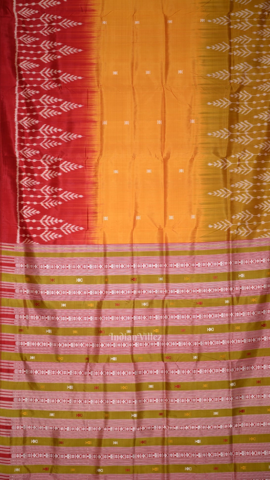 IndianVillèz Red Mustard Yellow Buti Contemporary Designer Silk Saree - view 3