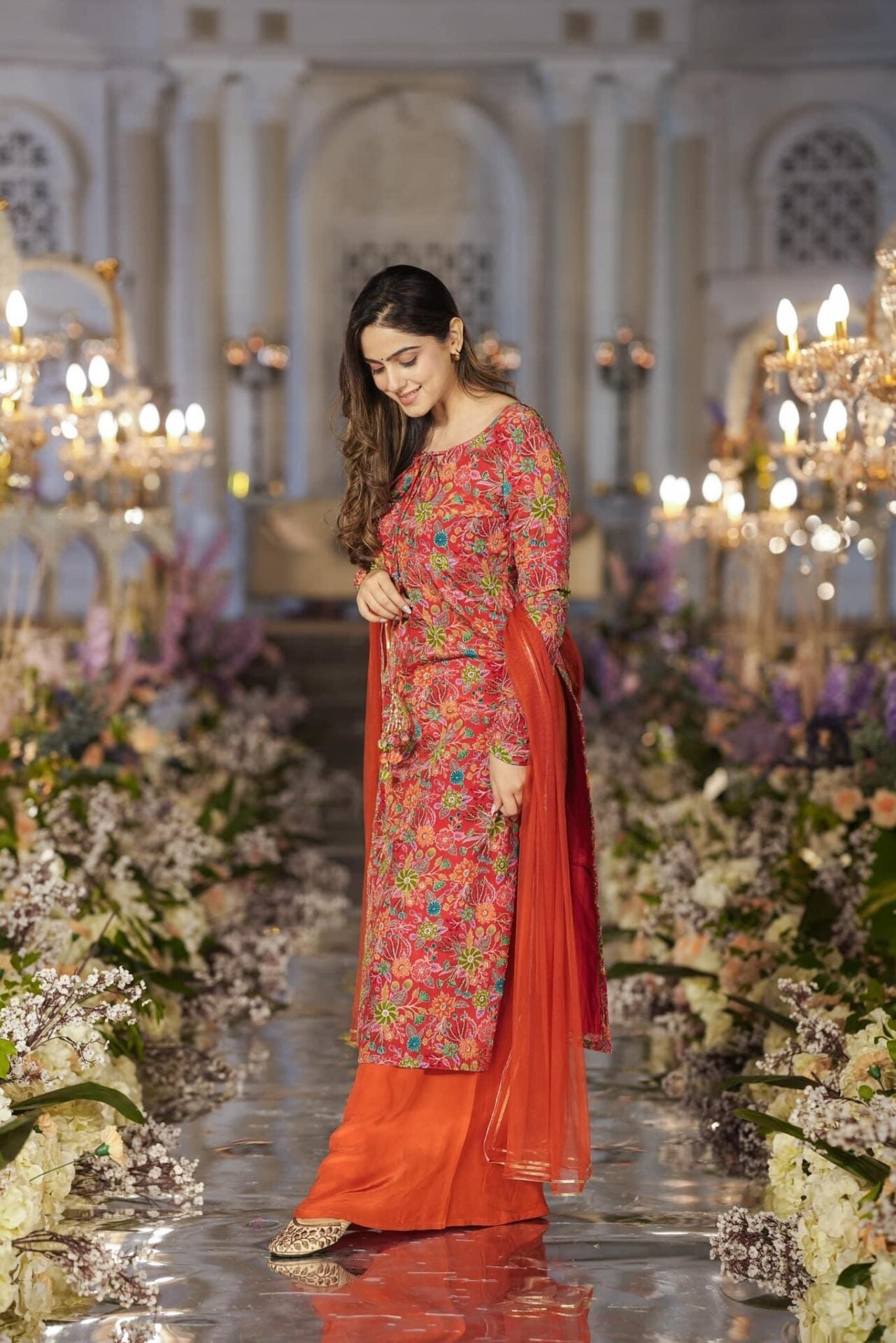 Idaho-o Dhara orange heavy kurta-palazzo set - view 3