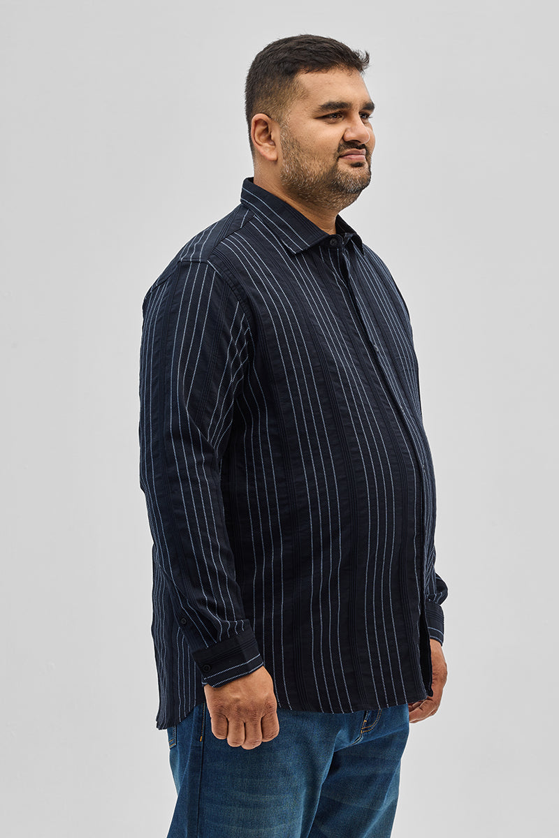 SNITCH Navy Textured Stripes Shirt - view 6