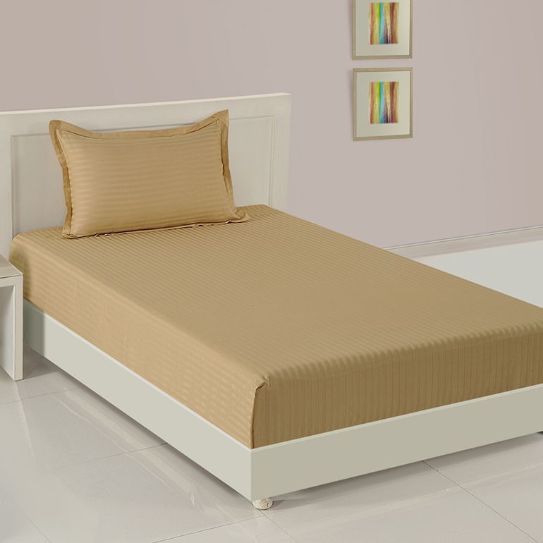 Swayam India Beige Basics Fitted Bed Sheet, Sonata Classic Coral-Beige Basics - view 2
