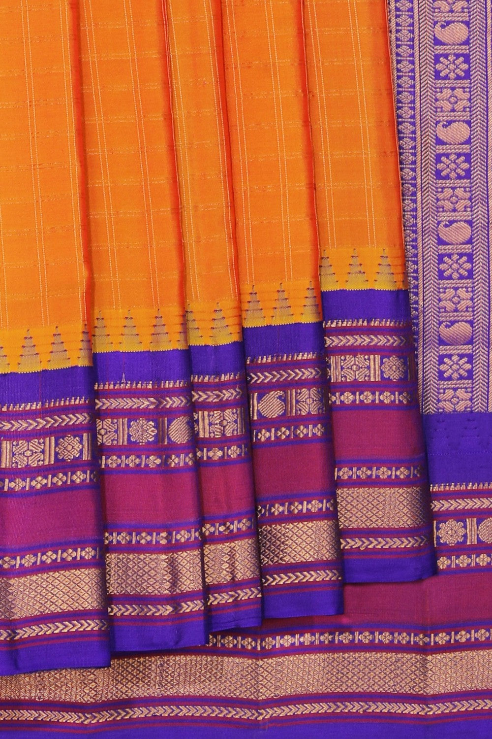 Kalanjali Gadwal Silk Orange Kattam Saree – Women's