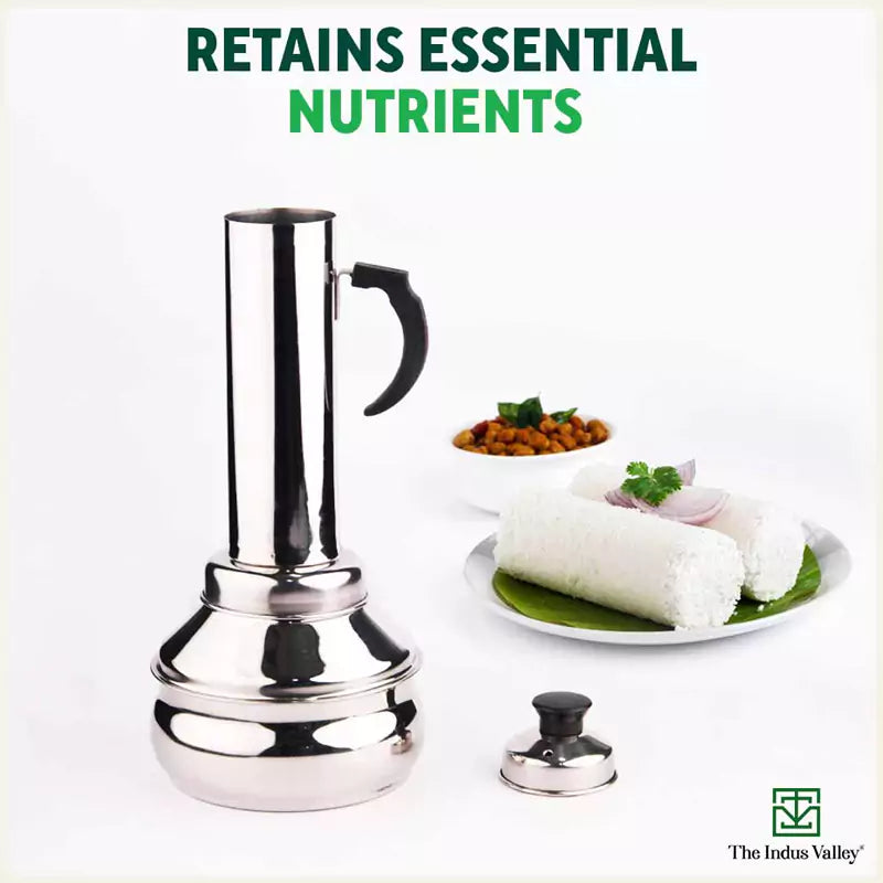 The Indus Valley Stainless Steel Puttu Maker, Premium Quality, 100% Toxin-free, Non-stick, Bakelite Handle, Induction & Gas - view 5