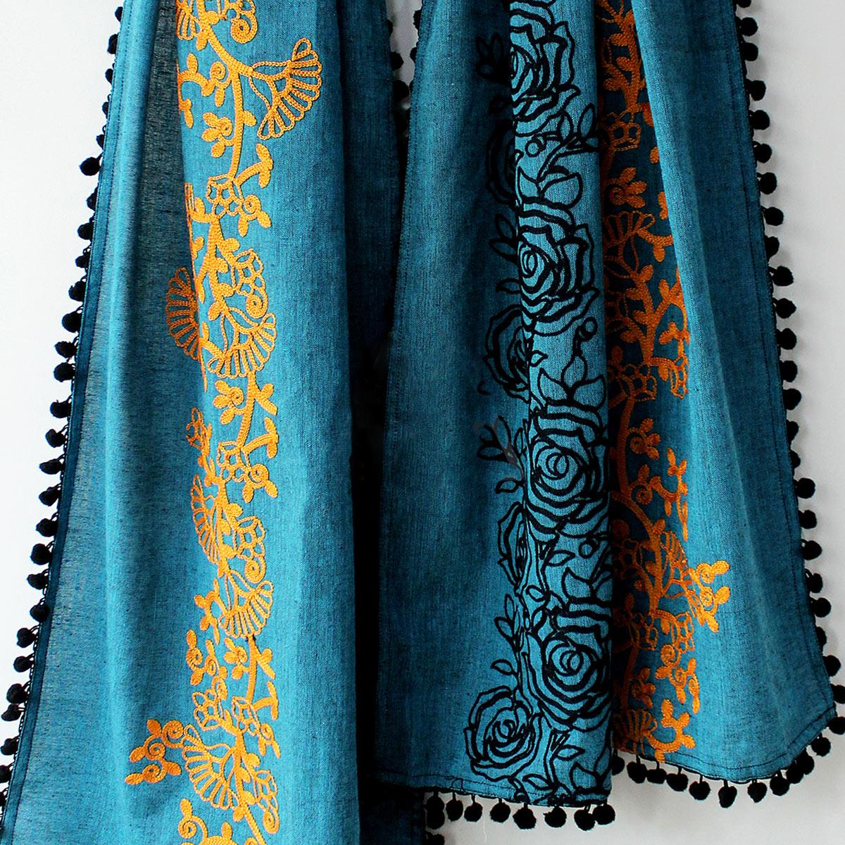 Peachmode Seller Lovely Blue Colored Embroidered Linen Stole - view 2