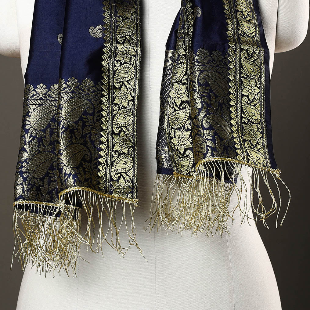 ITOKRI CRAFTS INITIATIVE Blue - Brocade Handloom Silk Nakshi Buti Banarasi Stole 20 - view 3