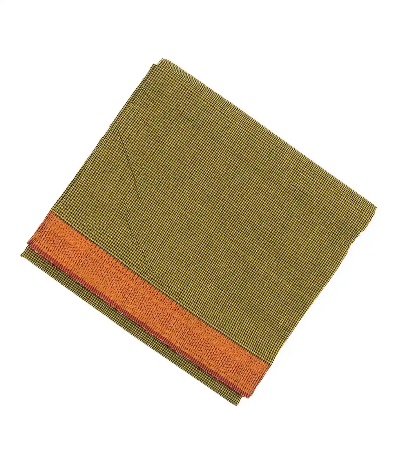 RmKV Olive Green Mangalagiri Cotton Saree With Checks & Contrast Border
