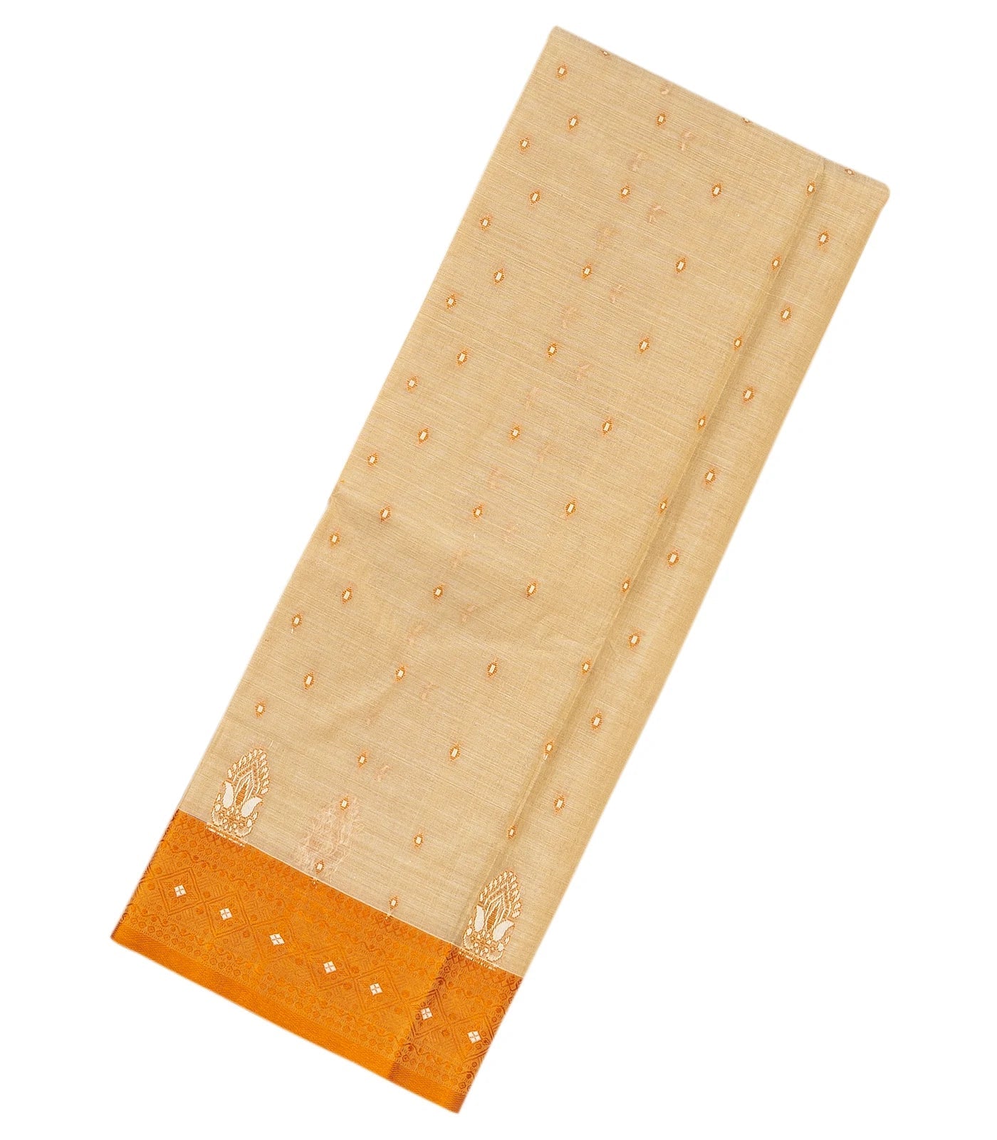 RmKV Taupe Handloom Bengal Cotton Saree With Diamond Buttas