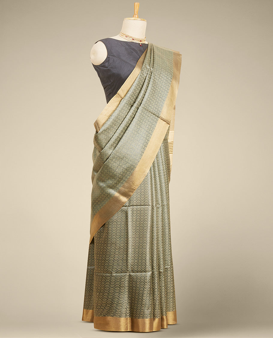 Pothys Black argyle design tusser silk saree with self zari border - view 2