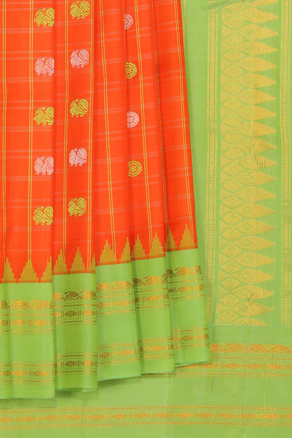 Kalanjali Gadwal Silk Coral-Orange Saree – Women's