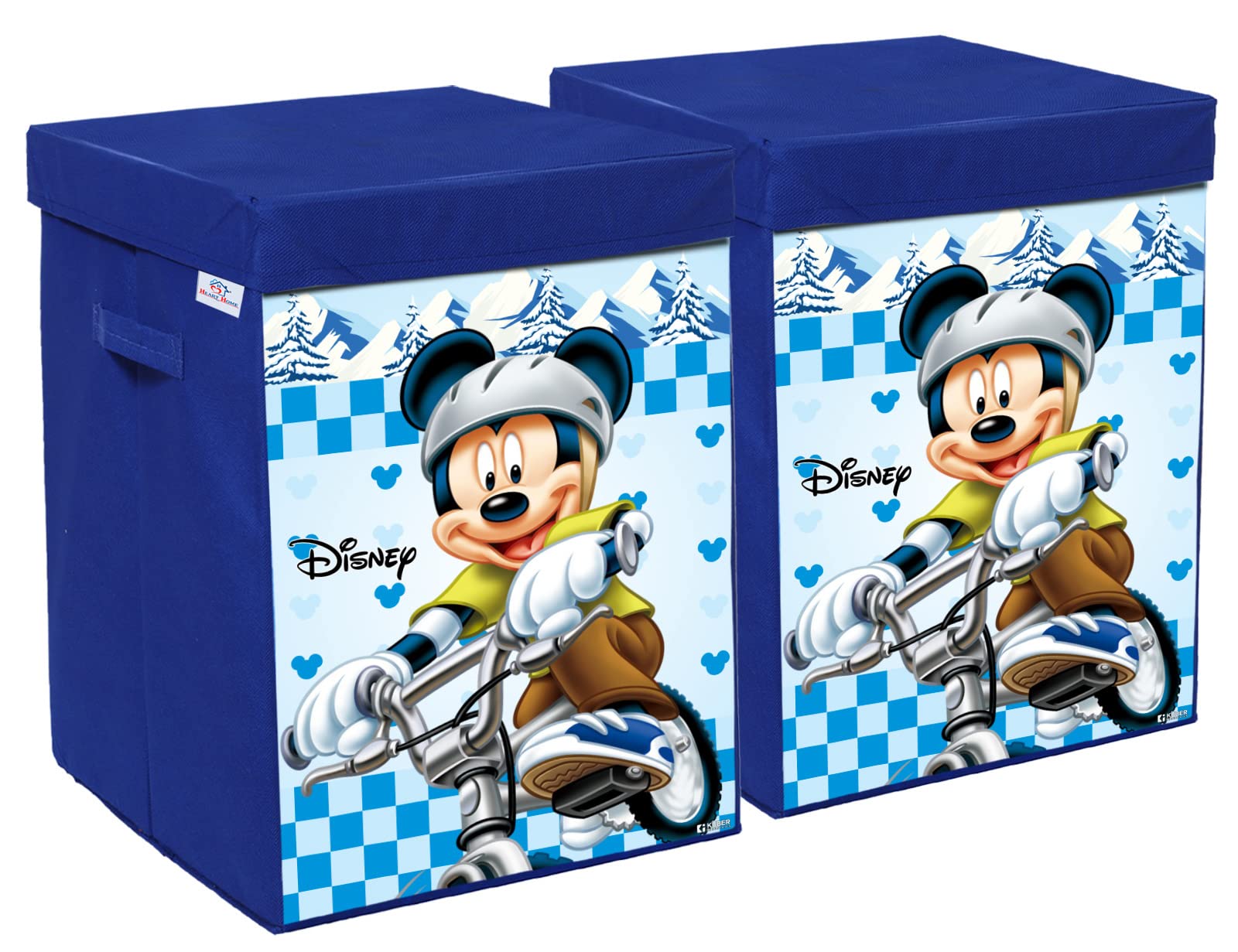 Basket clothes storage – Heart Home Disney Mickey Print Foldable Laundry Basket|Clothes Storage Basket With Handle & Lid,60 Ltr.Pack of 2 (Blue)