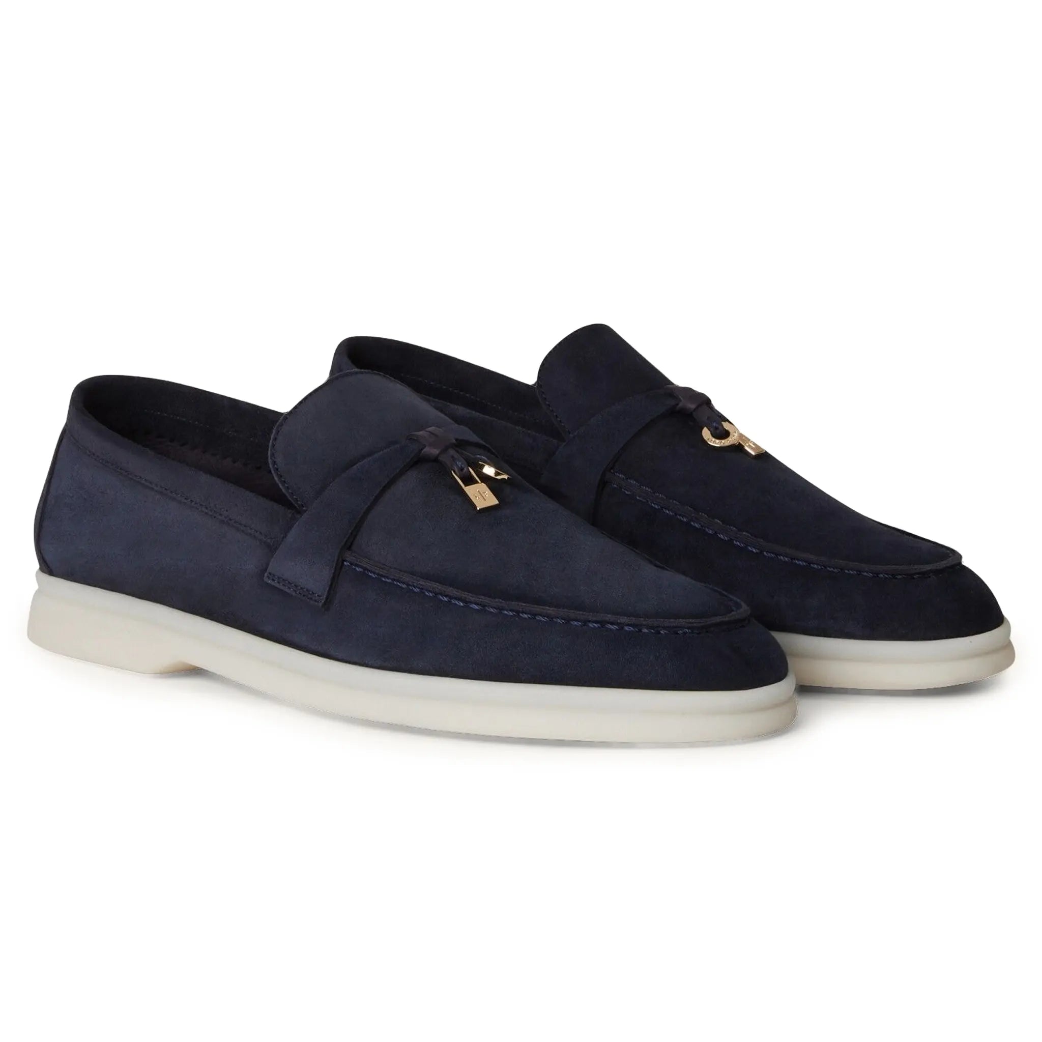 Loro Piana Summer Charms Suede Argo Blue Melange Loafers - view 2