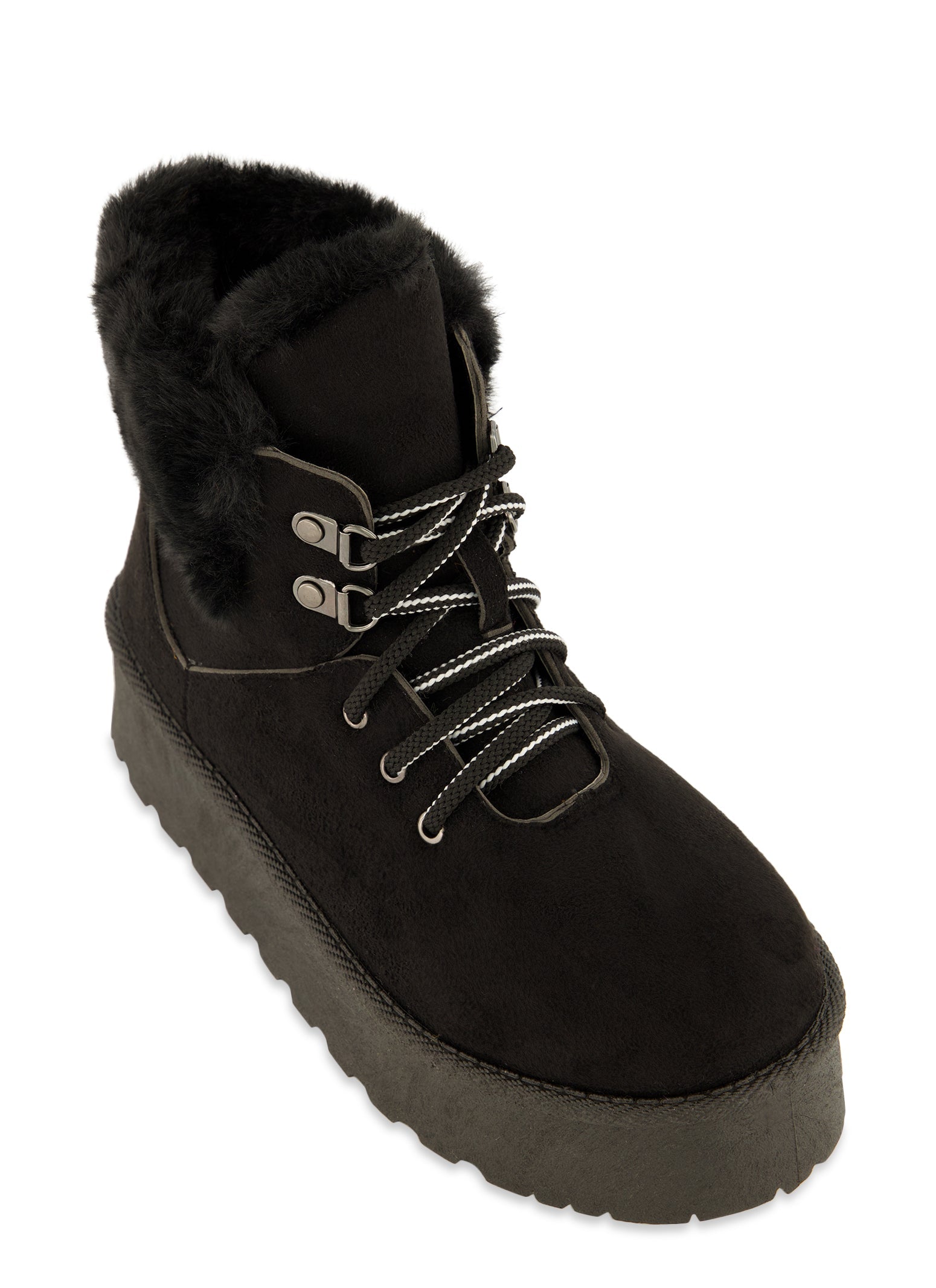 Rainbow Shops Faux Fur Lined Lace Up Platform Booties