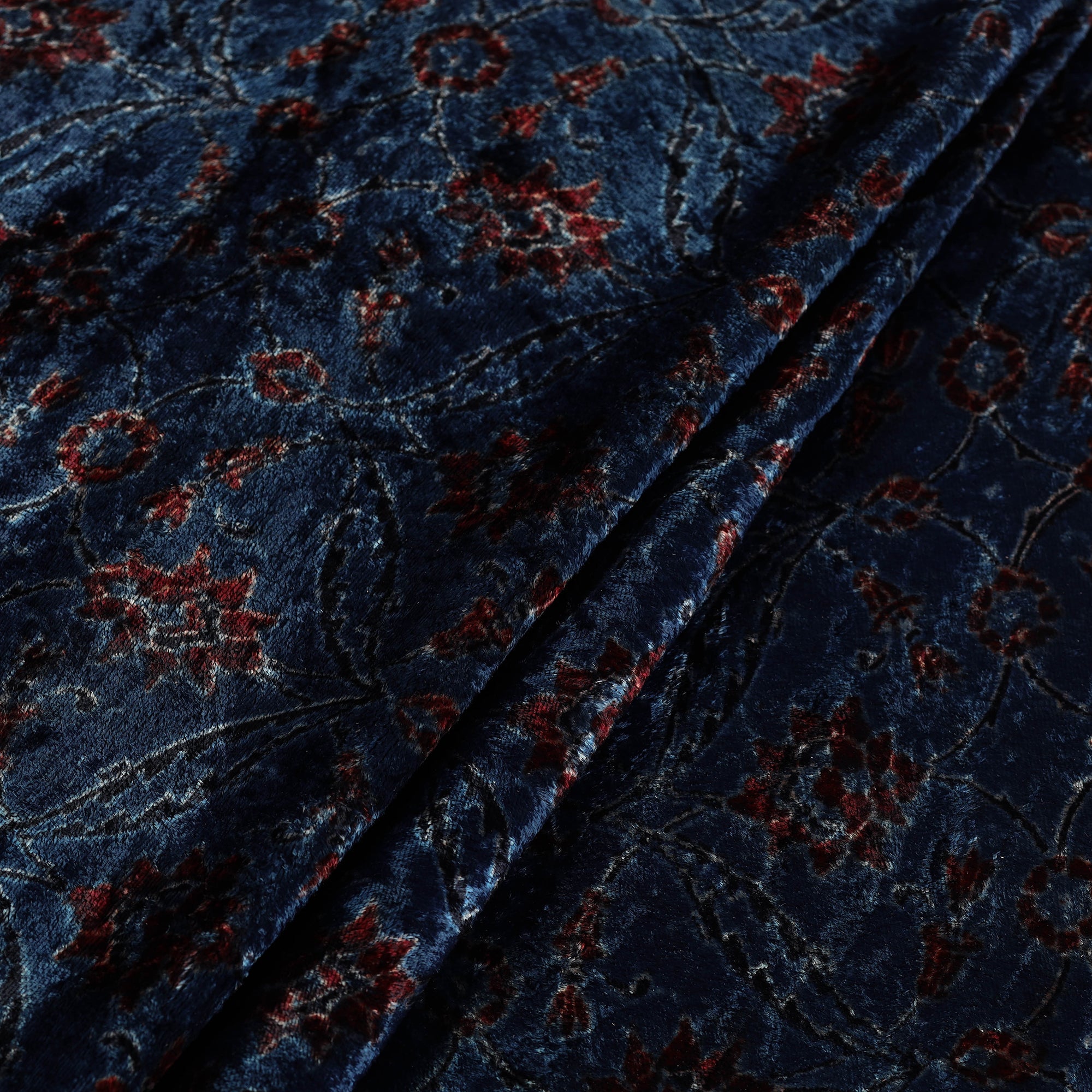 AJRAKH BY JABBAR KHATRI Blue - Block Printed Velvet Natural Dyed Ajrakh Fabric 08 - view 2