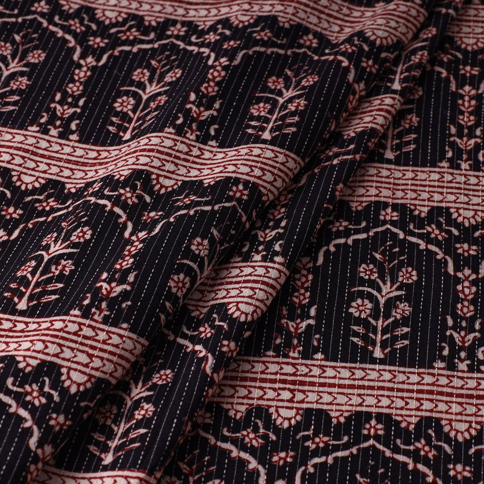 BAGH PRINTS BY UMAR FARUK KHATRI Black - Bagh Block Printed Kantha Style Cotton Fabric 12 - view 2