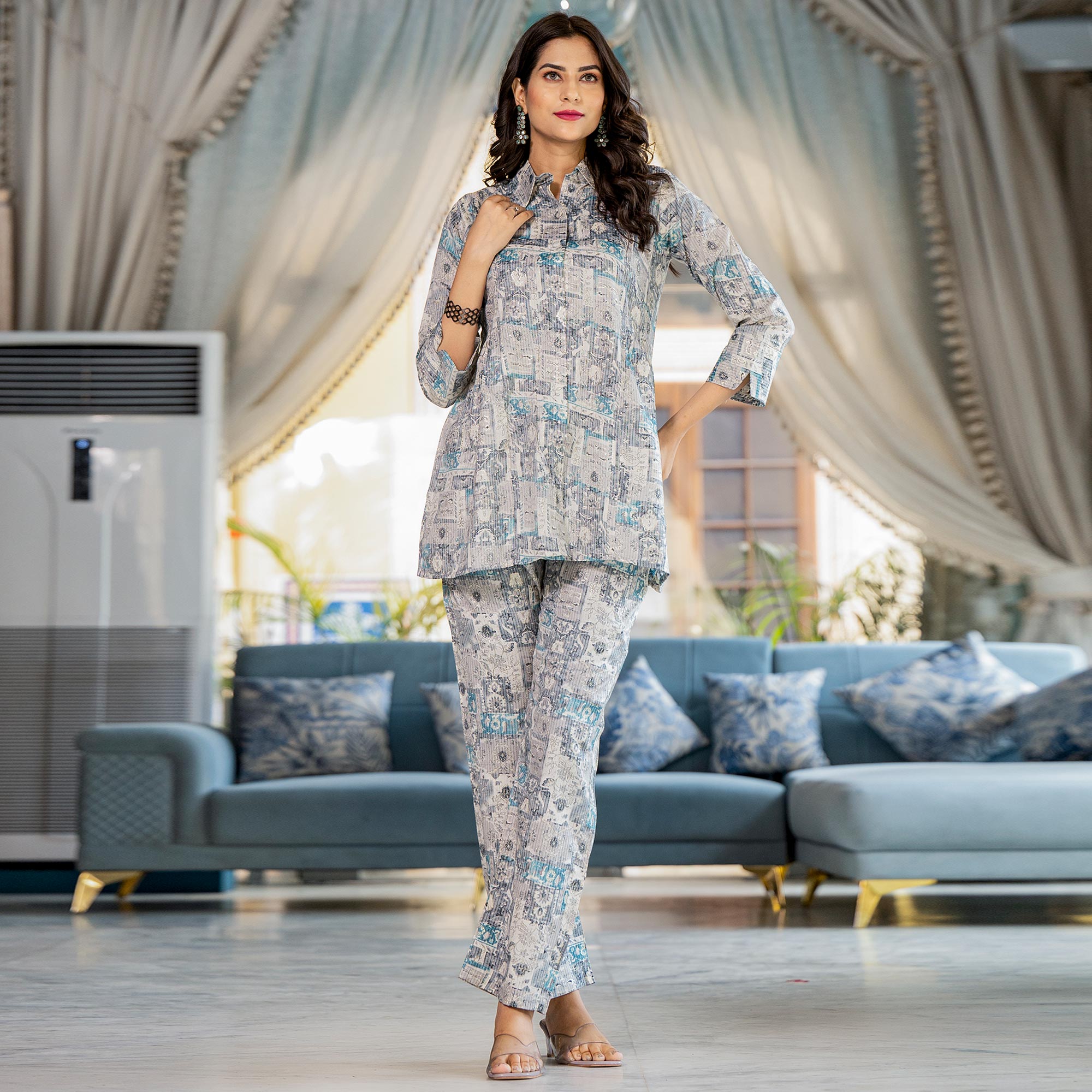 BlackTree grey-foil-printed-rayon-co-ord-set-3 - view 2