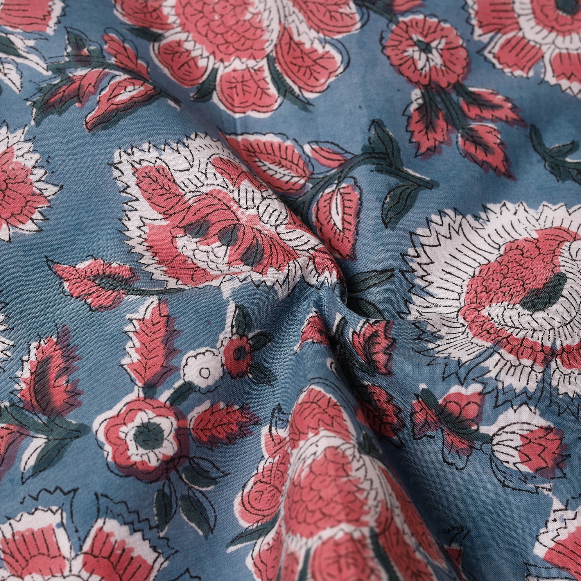 NOORI BAZAR Blue - Floral Block Print Cotton Hand Embroidery Table Napkin 05 - view 2