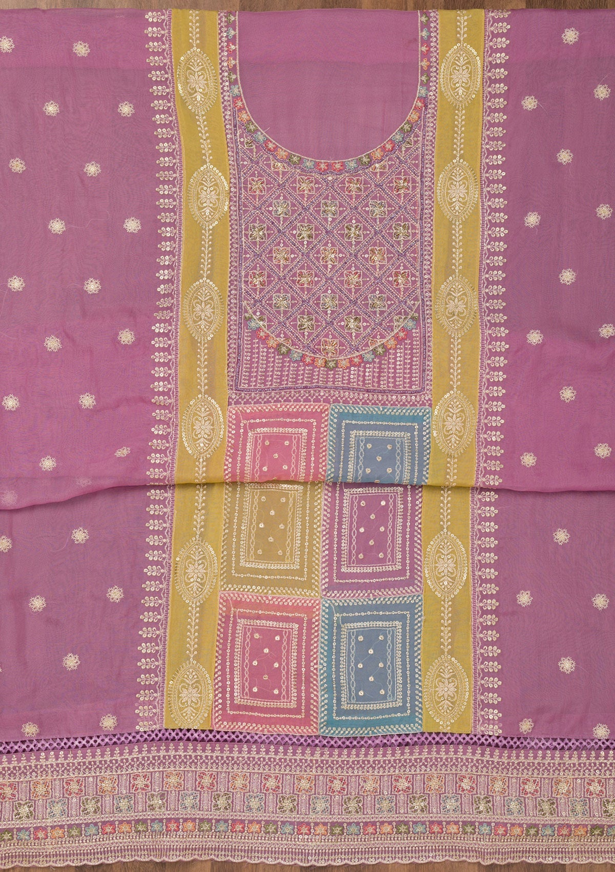 Koskii Lavender Threadwork Semi Crepe Unstitched Salwar Suit - view 3
