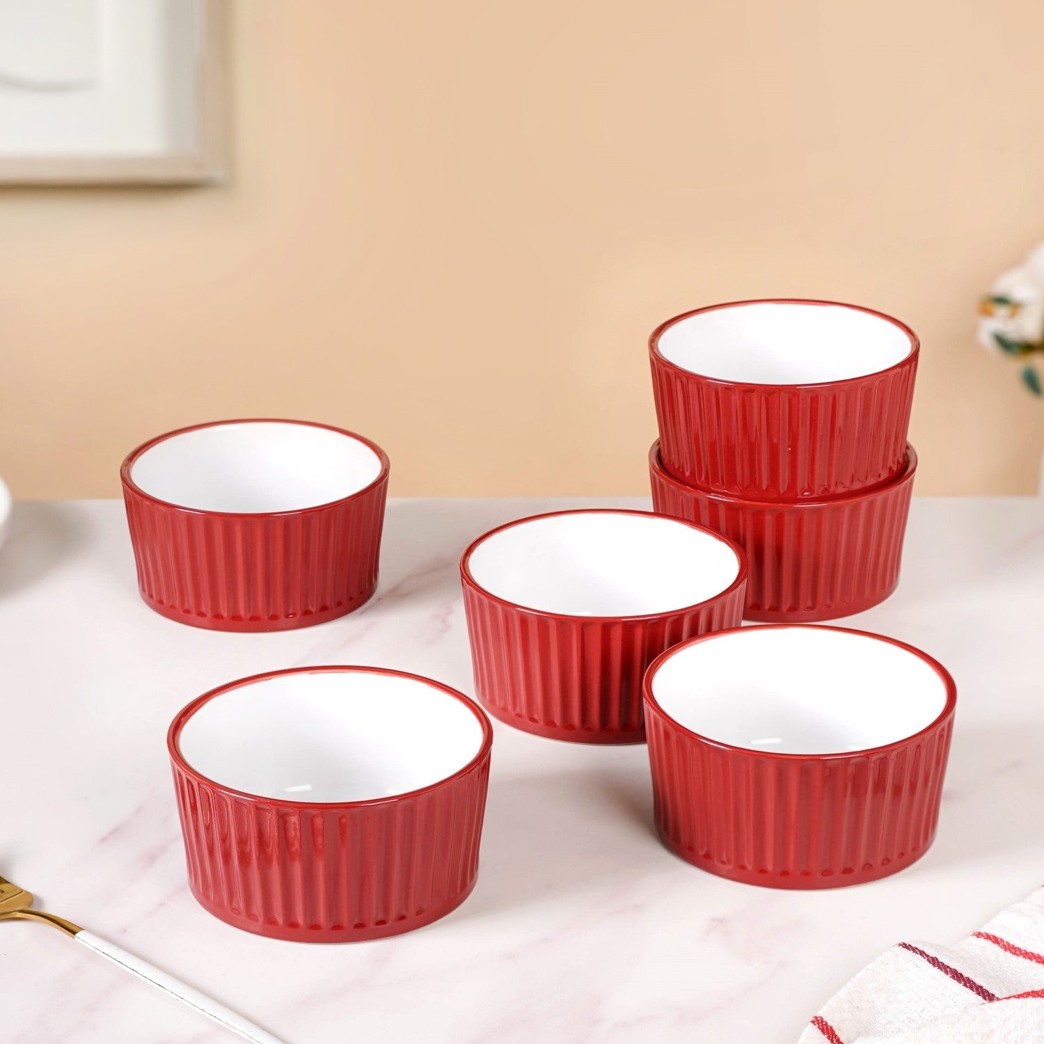 Nestasia Cresta Ceramic Snack Bowl Set Of 6 Red 400ml
