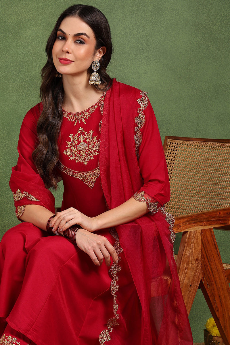 Ahika Pink Silk Blend Solid Embroidered Anarkali Suit Set With Trouser Style Bottom PKSKD2726 - view 2