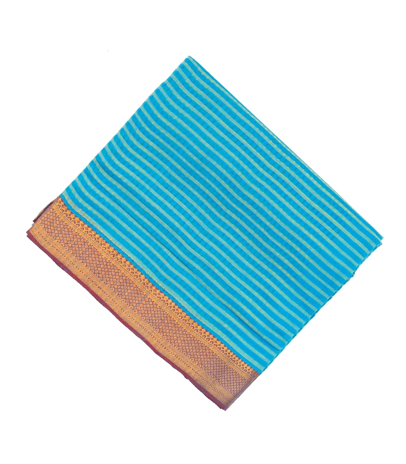 RmKV Sky Blue Mangalagiri Cotton Saree With Stripes & Contrast Border