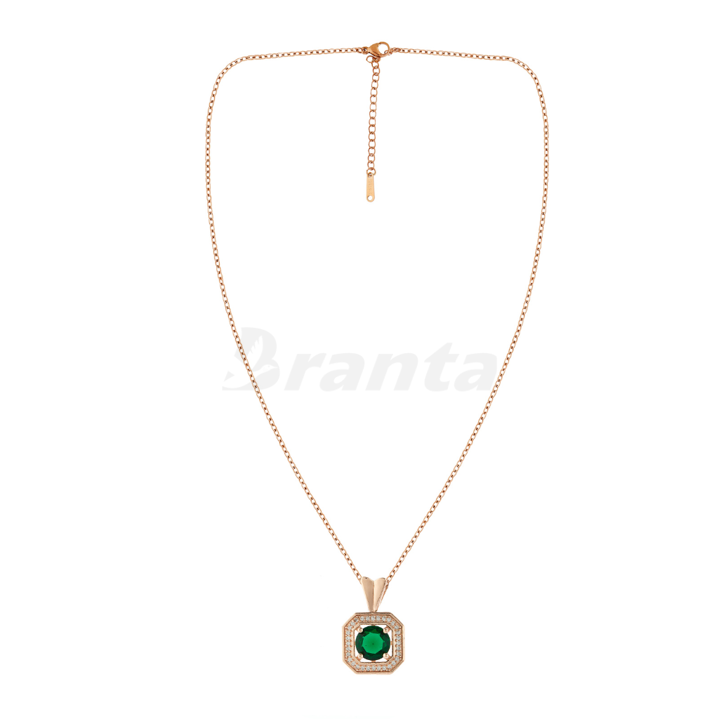 Branta Green Round Emerald Pendant Rose Gold Necklace For Women - view 3