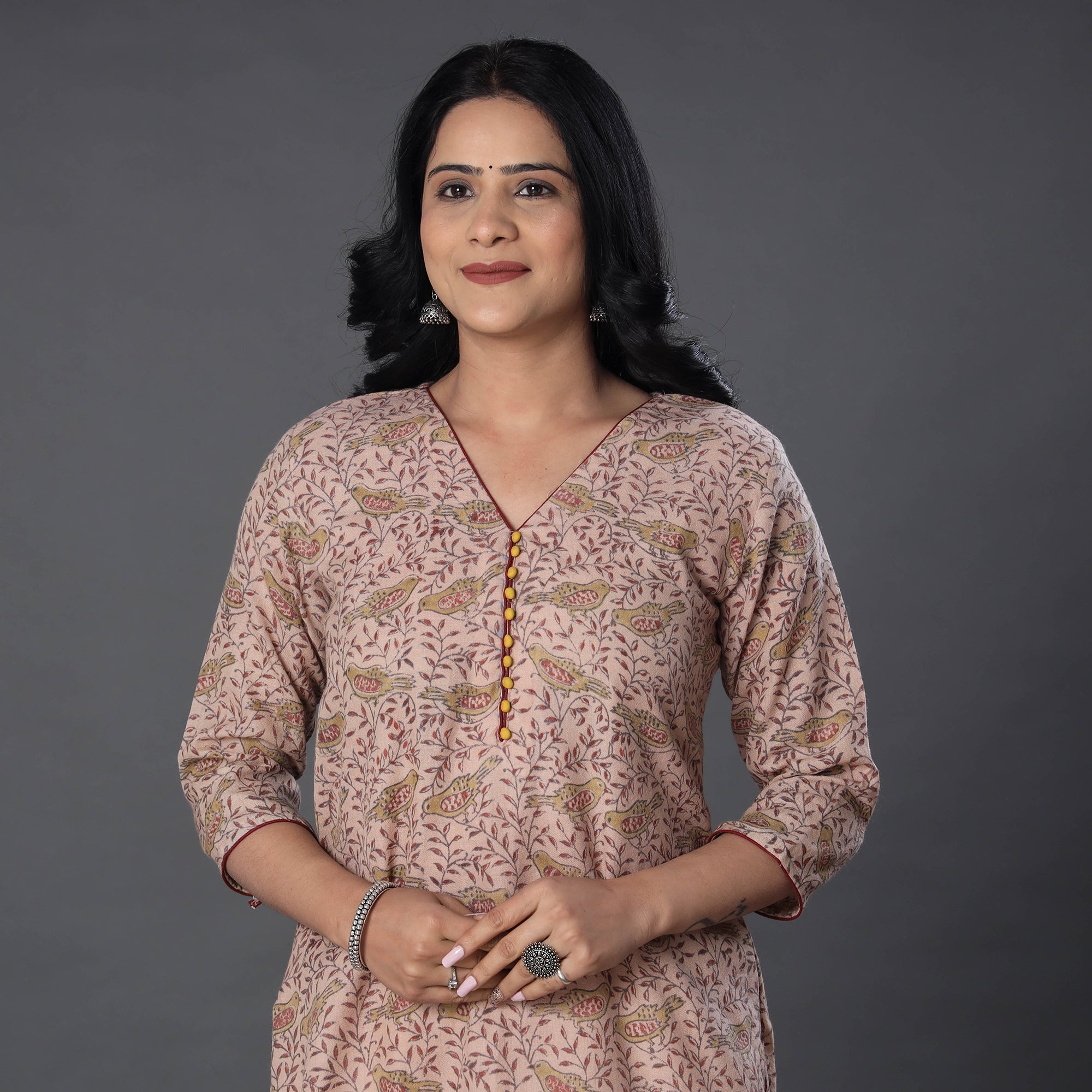 ITOKRI CASUALS Beige - Handwoven Wool Pedana Kalamkari Print Kurta