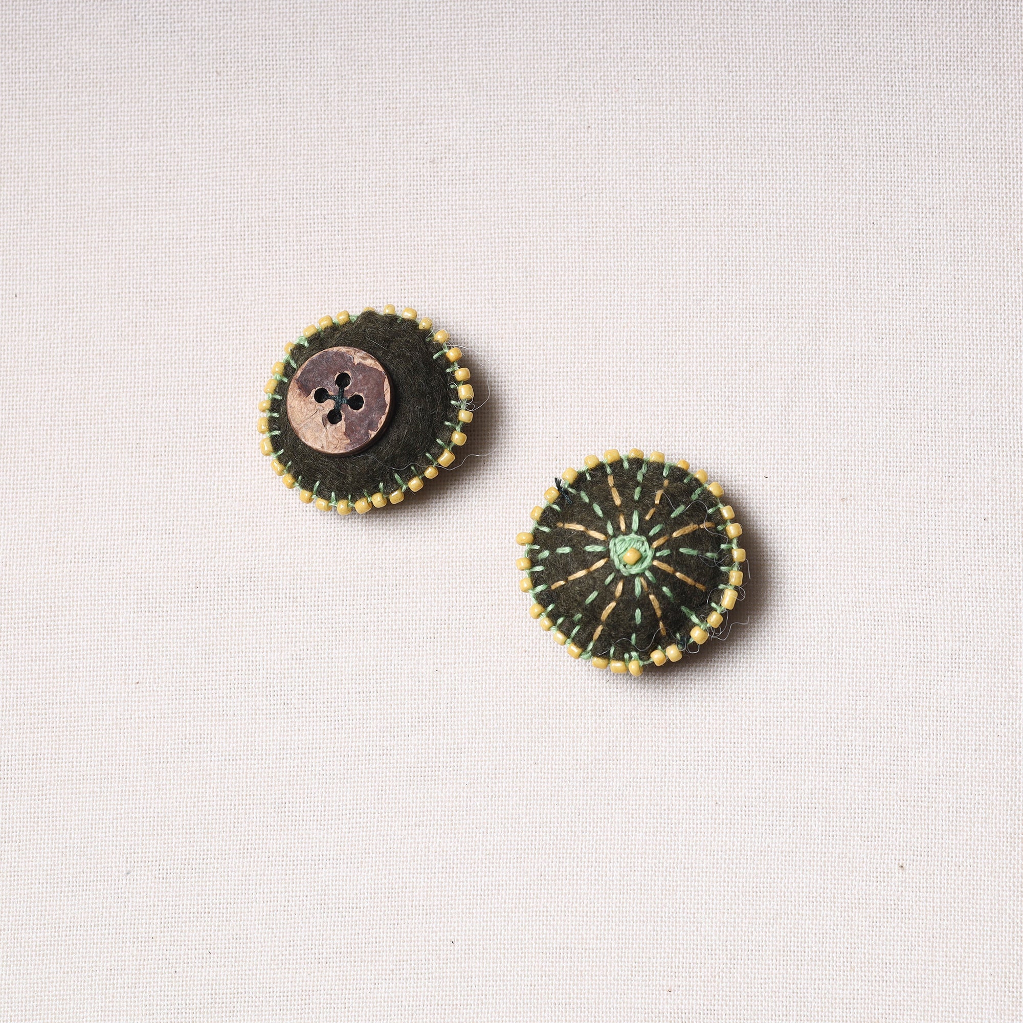 WITH LOVE BY KANIKA Bakhiya Hand Embroidered Felt & Beadwork Buttons (Set of 2) - view 2