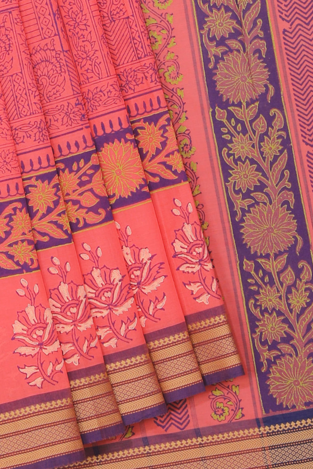 Kalanjali Ethnics Hand block printed cotton saree