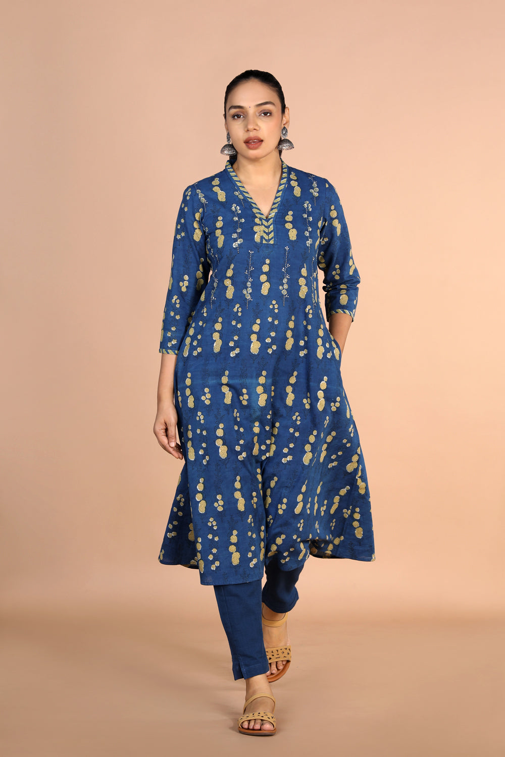 Kalanjali Ethnics Indigo blue Bagru cotton handblock printed Kurti