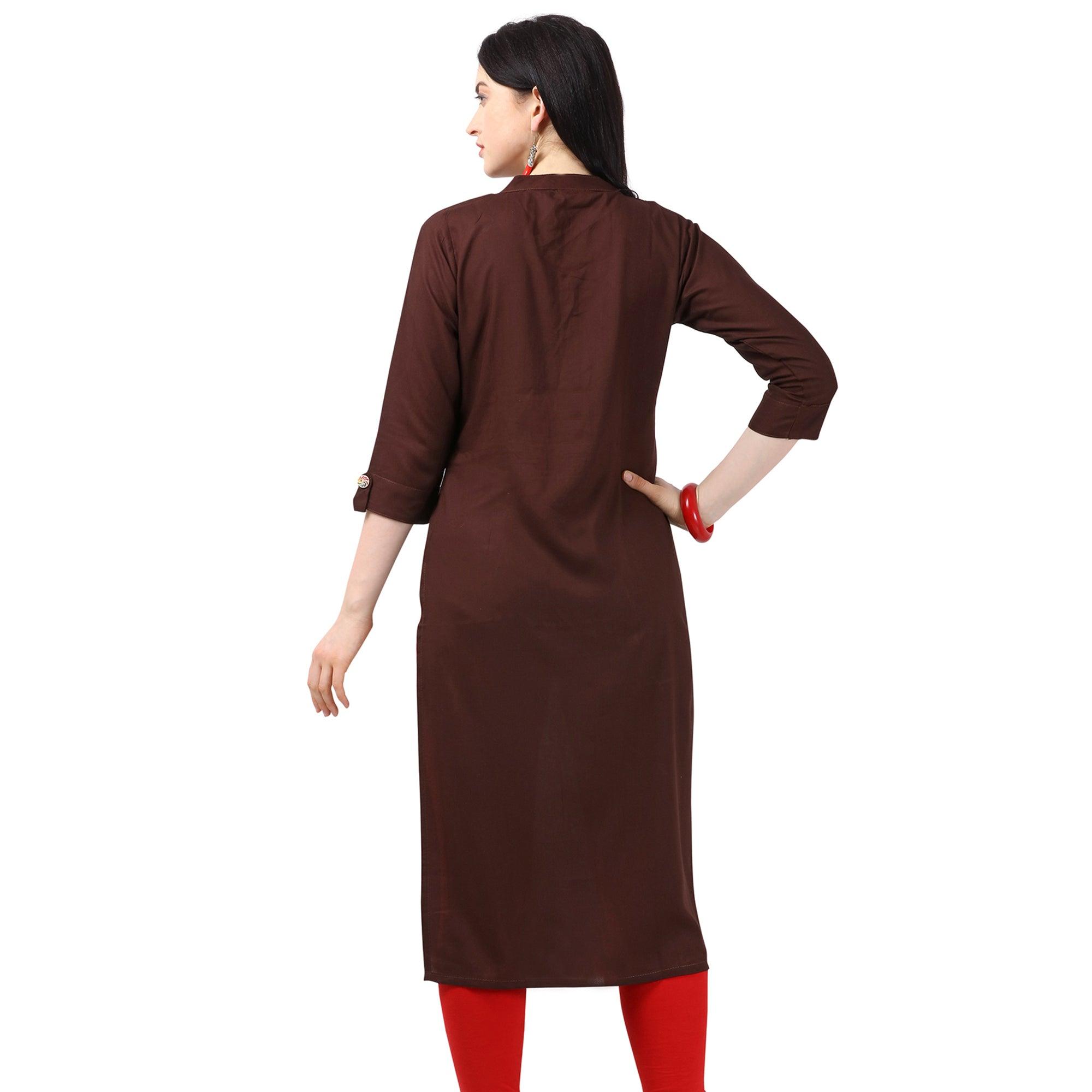 Peachmode Seller Captivating Brown Colored Partywear Embroidered Rayon Kurti - view 2