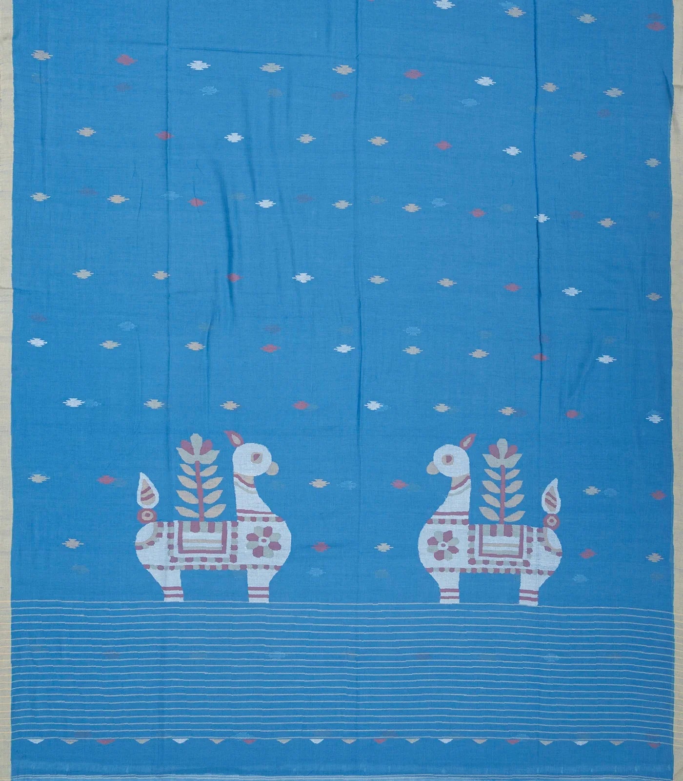 RmKV Light Blue Handloom Bengal Cotton Saree With Horse Motifs - view 2