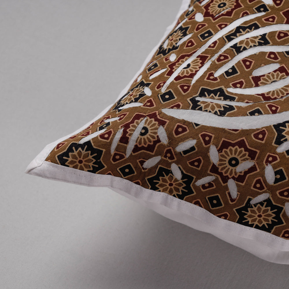 SHADES OF MARUDHARA Brown - Cutwork Cotton Applique Cushion Cover (16 x 16 in) - view 2