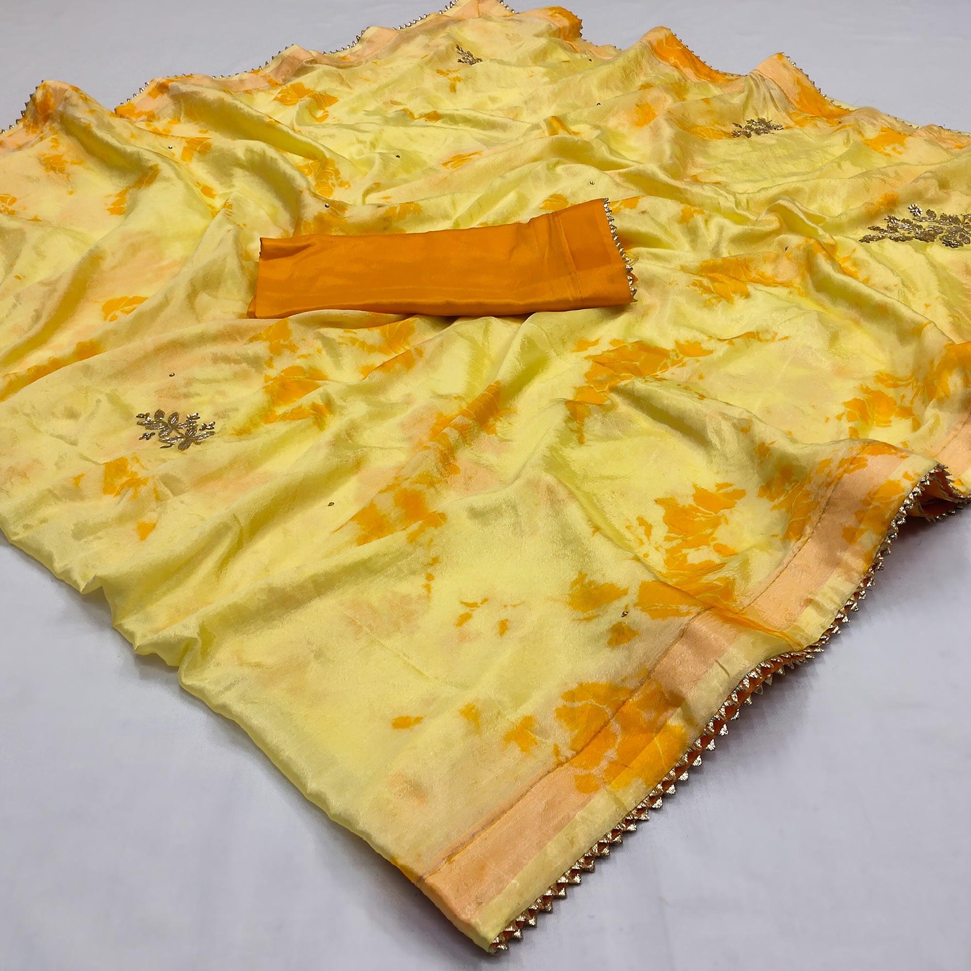 Peachmode Light Yellow Printed Chiffon Saree – Women's