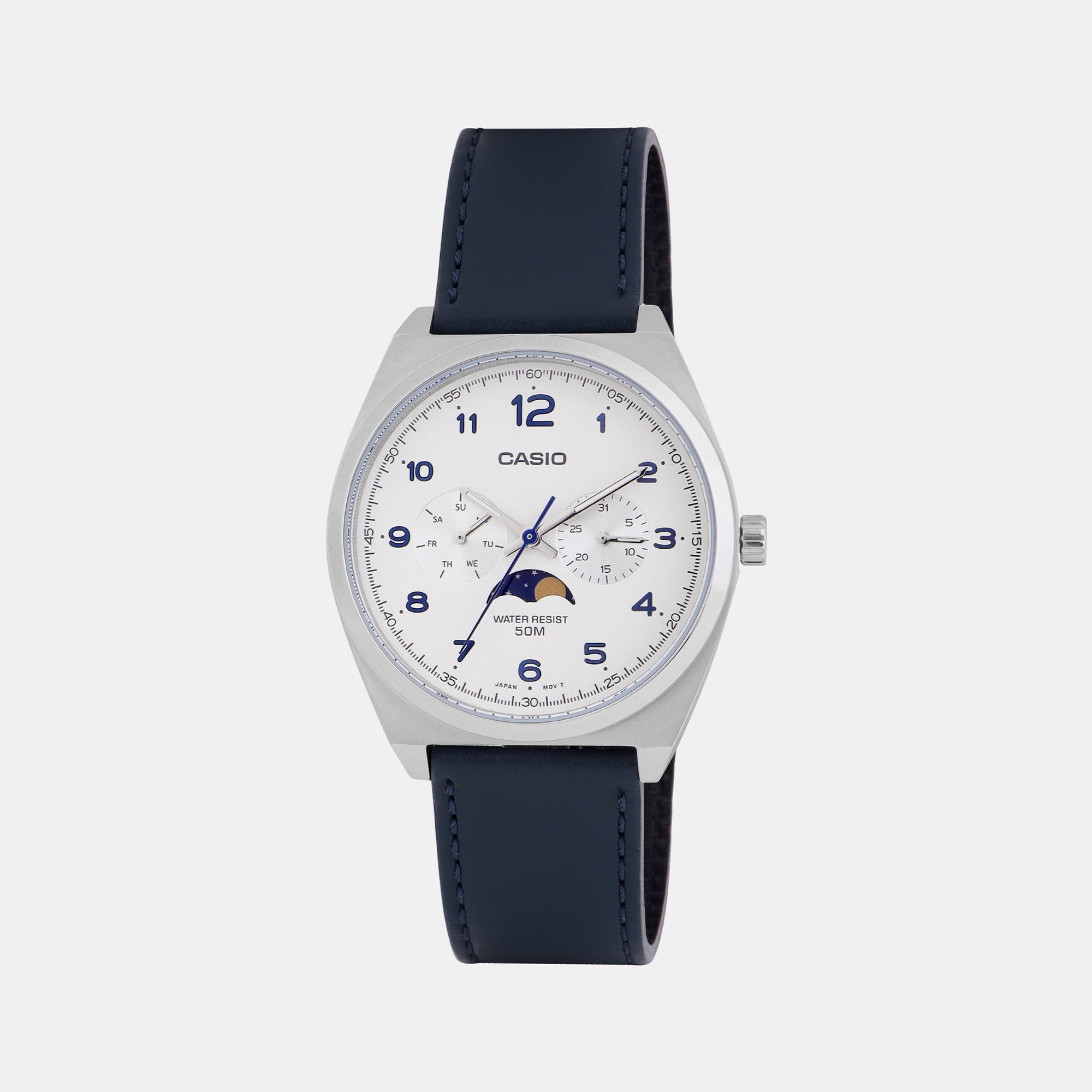 Casio Enticer Men Quartz White Dial Chronograph Leather Watch A2178